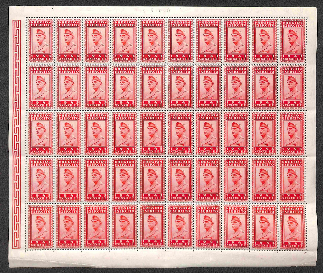 Regno - Vittorio Emanuele III - 1943 Foglio di 50 esemplari del contrassegno