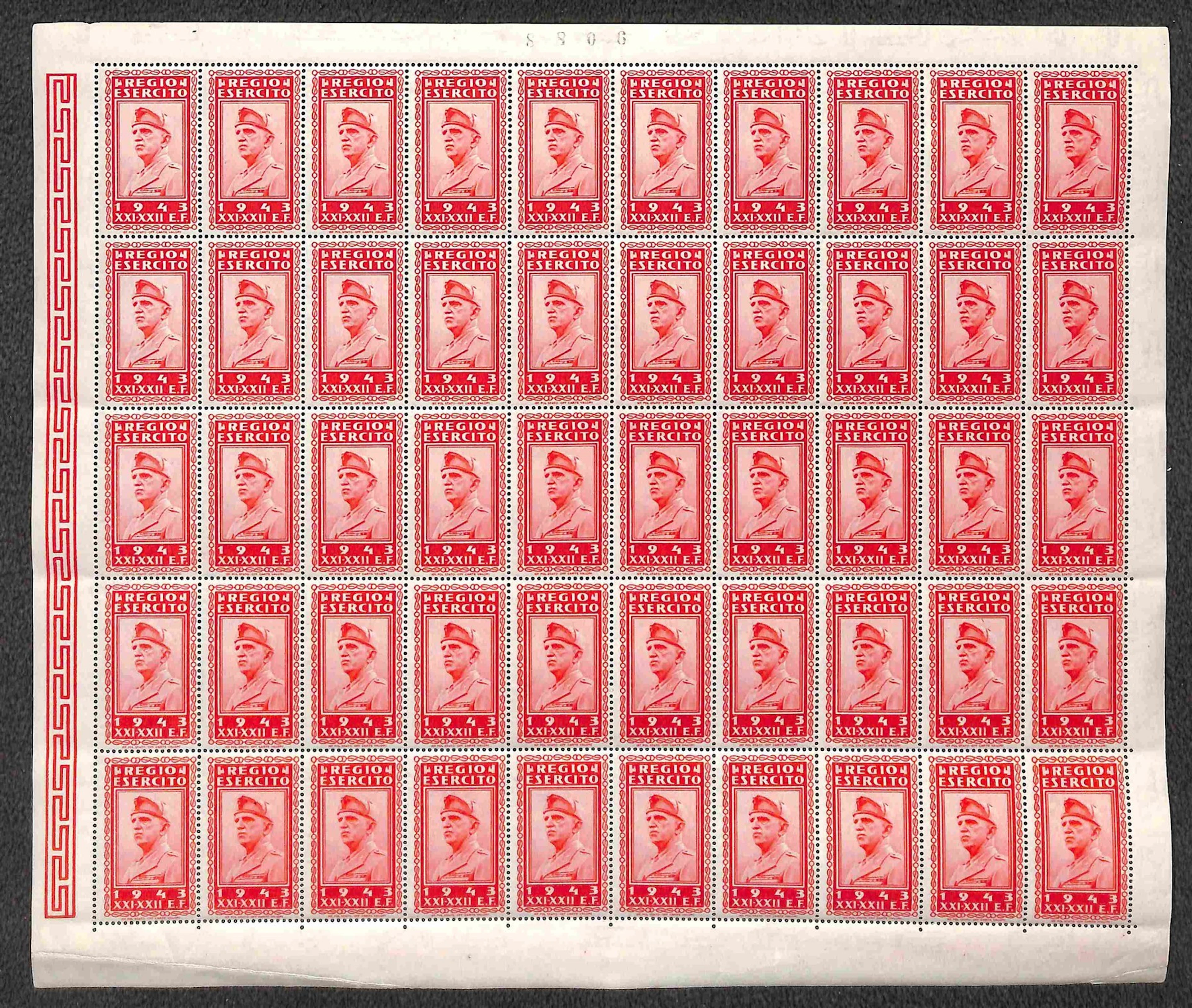 Regno - Vittorio Emanuele III - 1943 Foglio di 50 esemplari del contrassegno