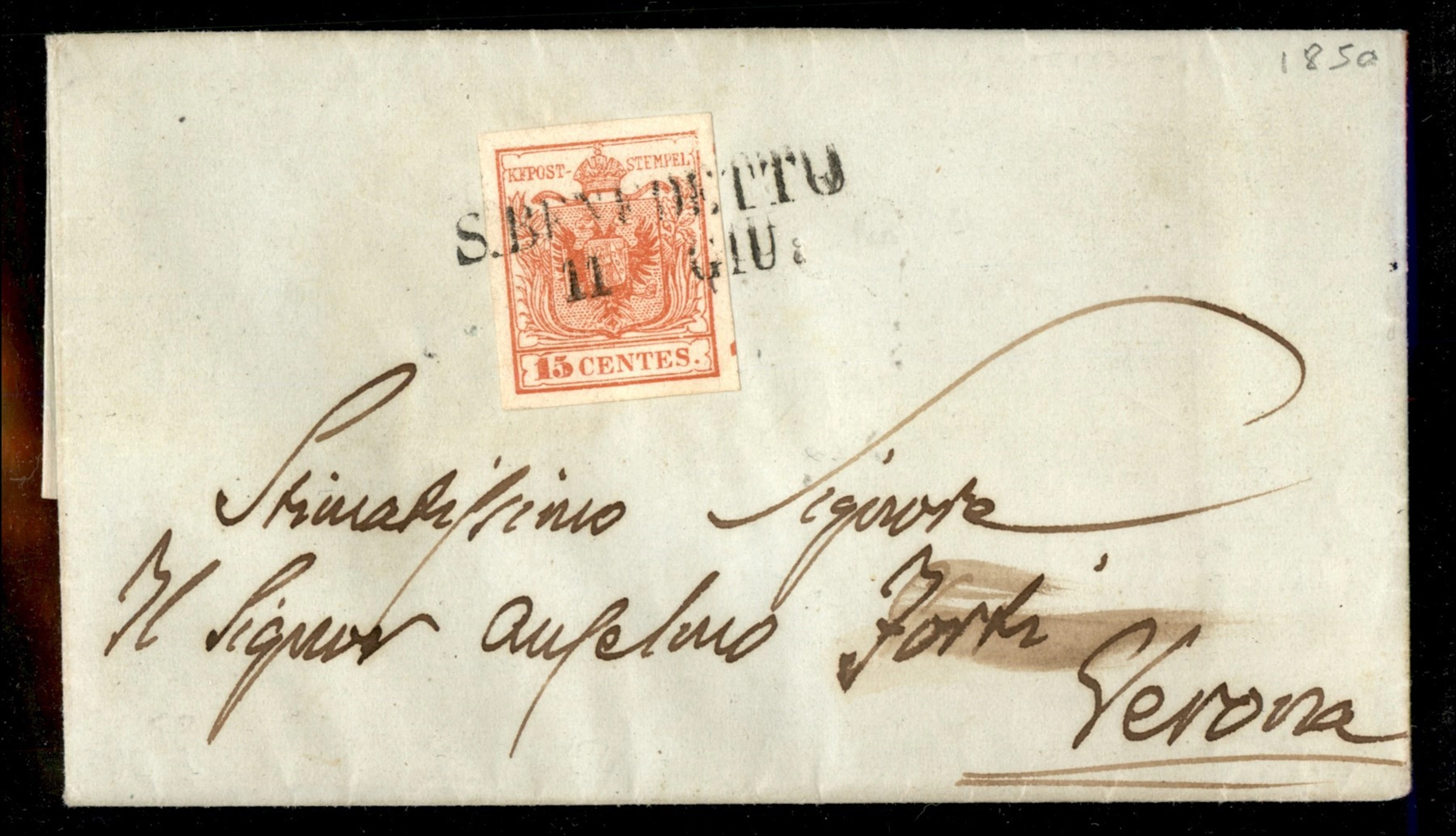 Antichi Stati Italiani - Lombardo Veneto 15 cent rosso (3a) su letterina