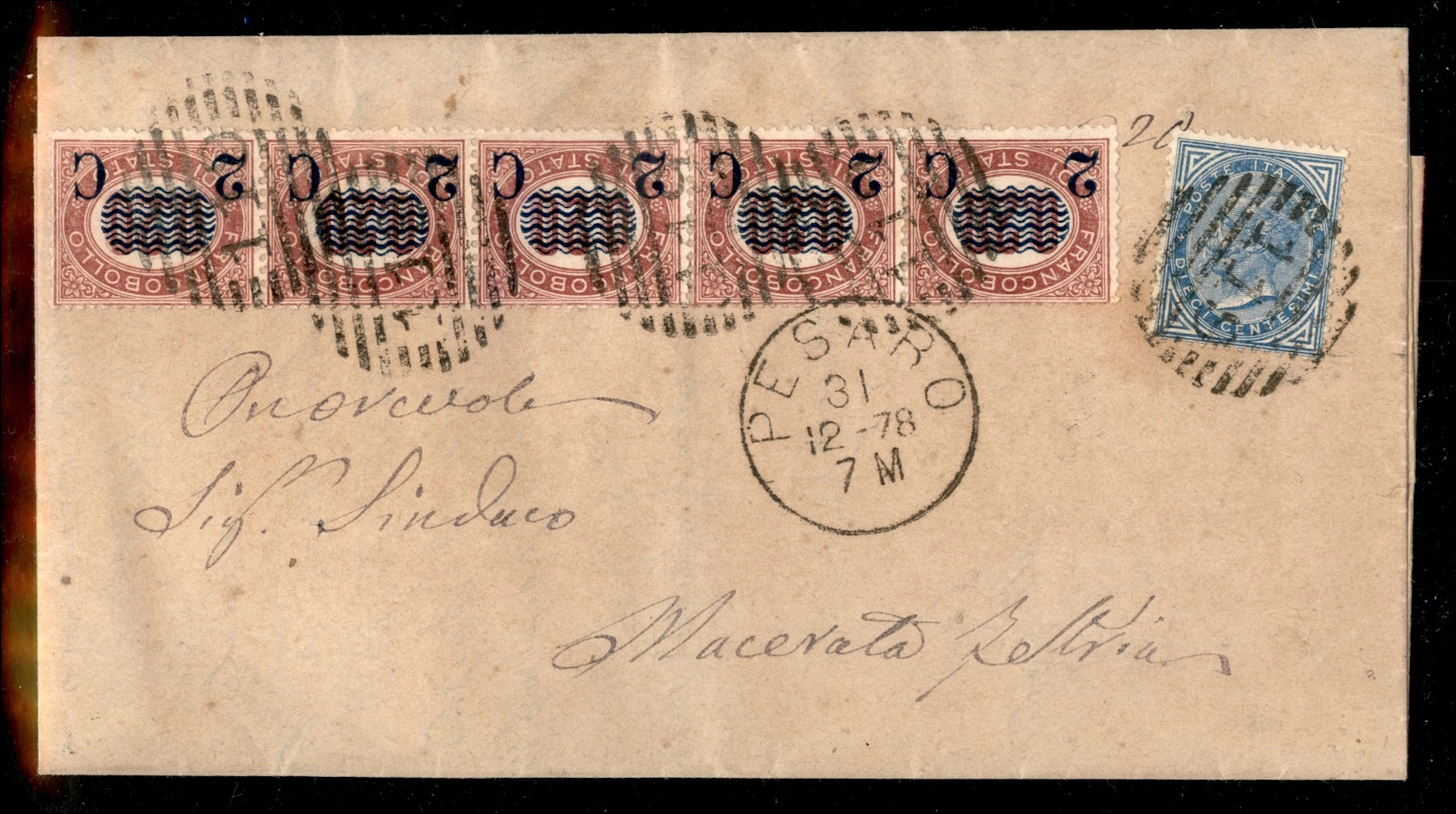 Regno - Vittorio Emanuele II Lettera con 10 cent V. Em, III piÃ¹ striscia
