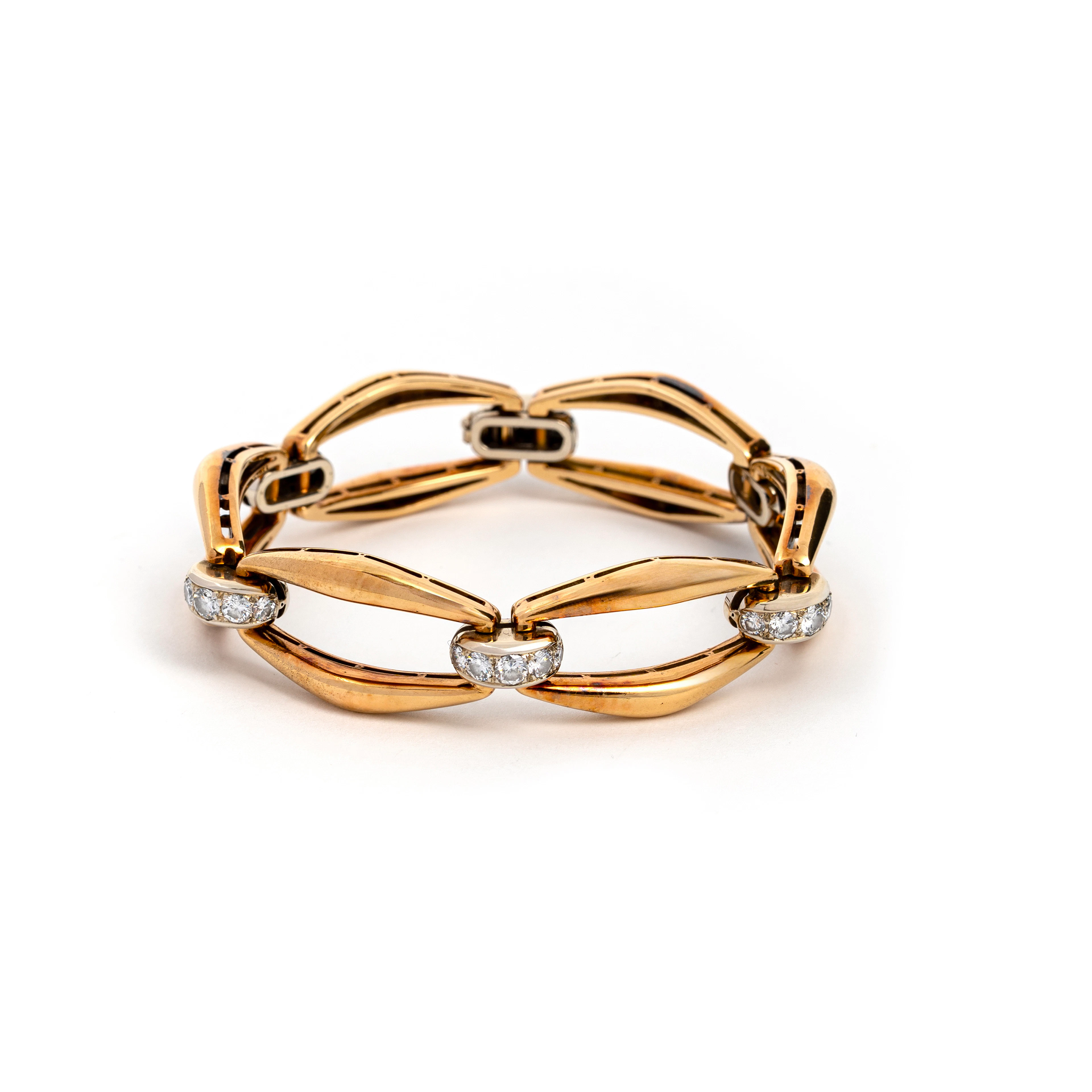 Bracciale con Diamanti. Oro bicolore giallo e bianco 18kt, diamanti