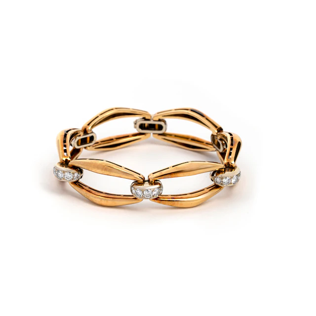 Bracciale con Diamanti. Oro bicolore giallo e bianco 18kt, diamanti