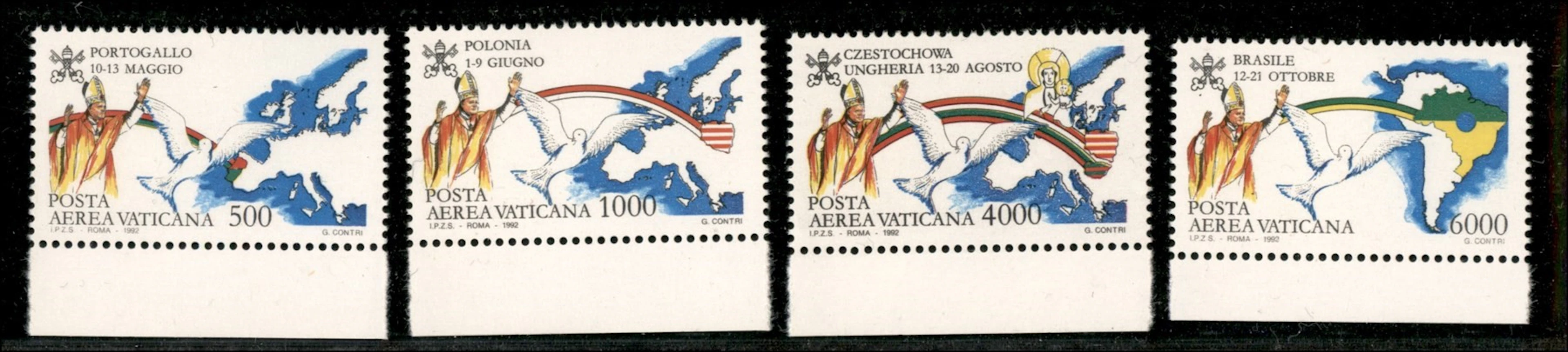 Vaticano - Giovanni Paolo II - 1992 - Serie completa Viaggi nel Mondo