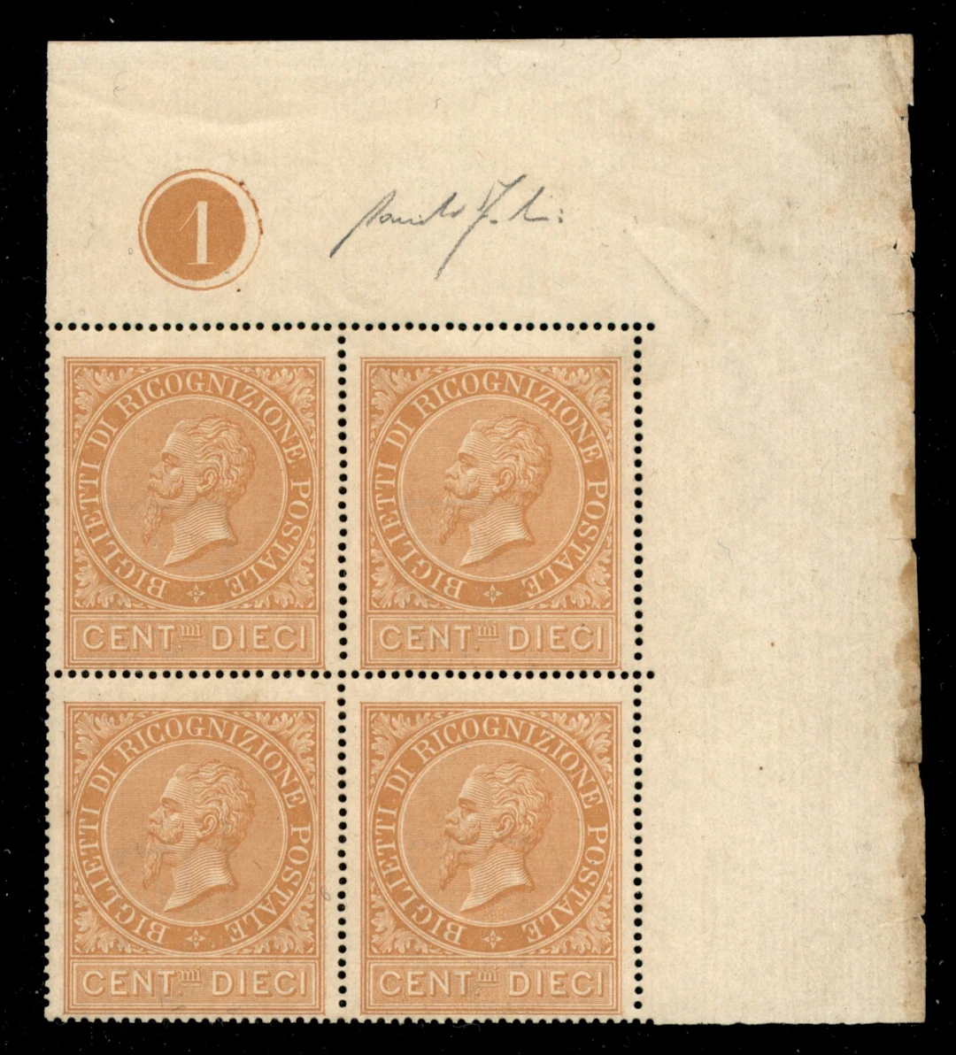 Regno - Vittorio Emanuele III - Servizi Quartina del 10 cent ocra