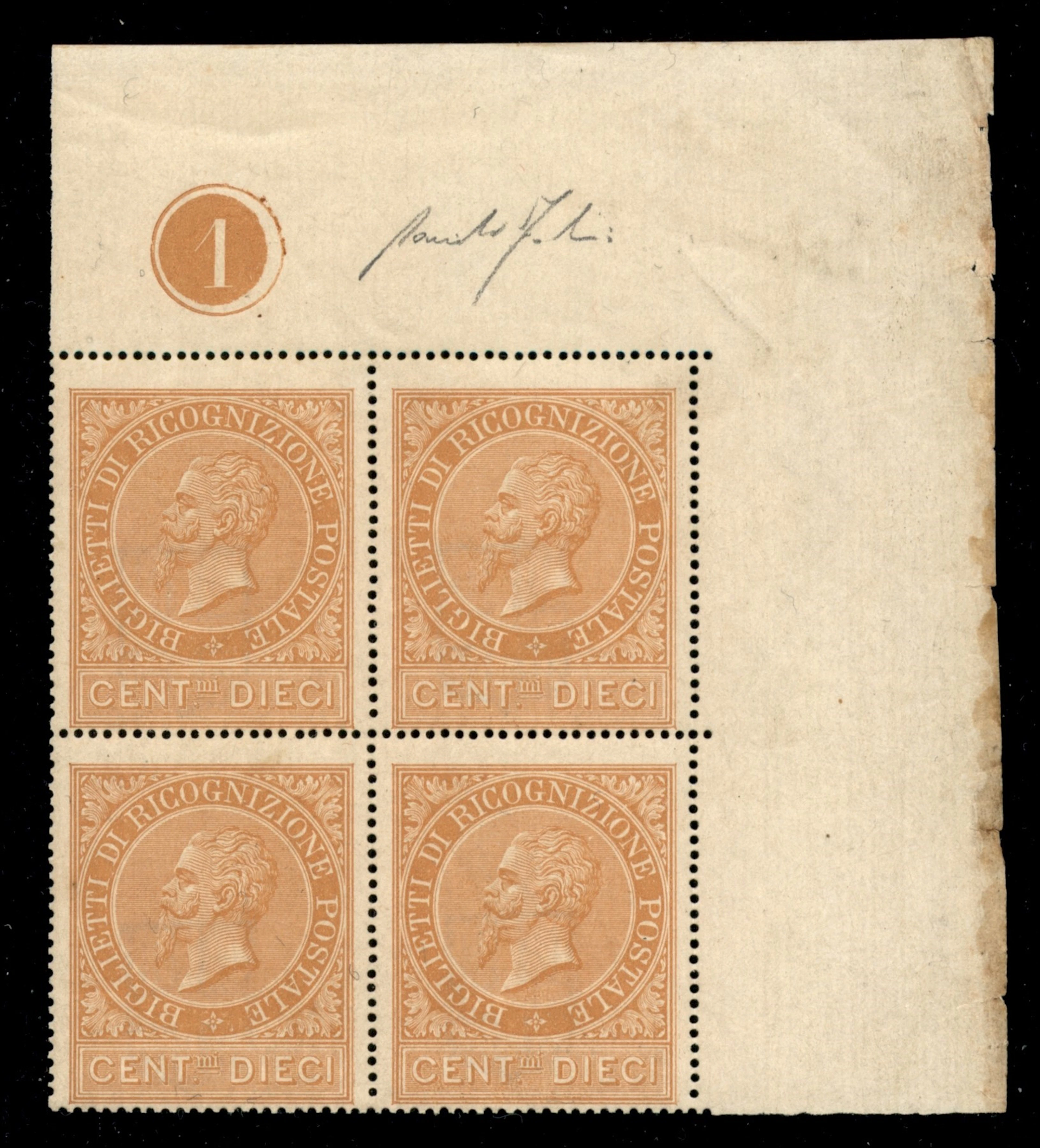 Regno - Vittorio Emanuele III - Servizi Quartina del 10 cent ocra