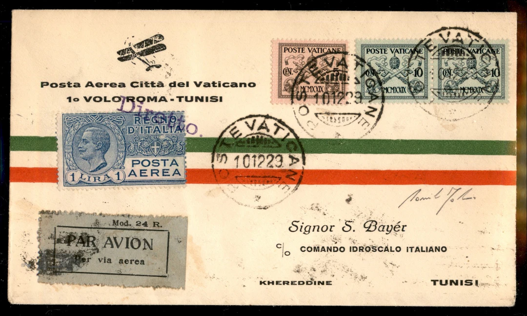 Vaticano - Posta Aerea - Primo Volo Vaticano Tunisi 10.12.29 (Longhi