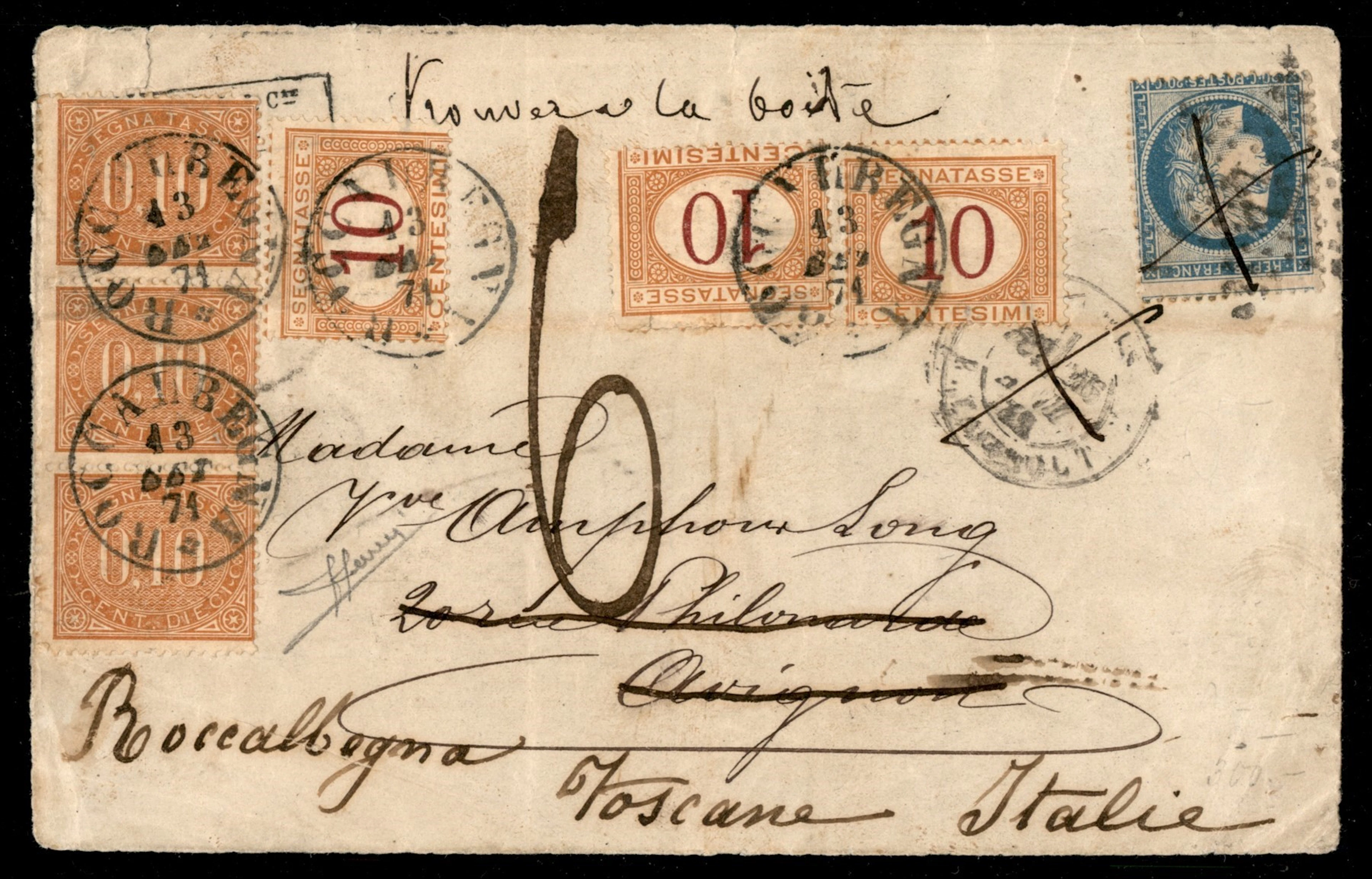 Regno - Segnatasse Frontespizio di lettera con 20 cent Francia (34)
