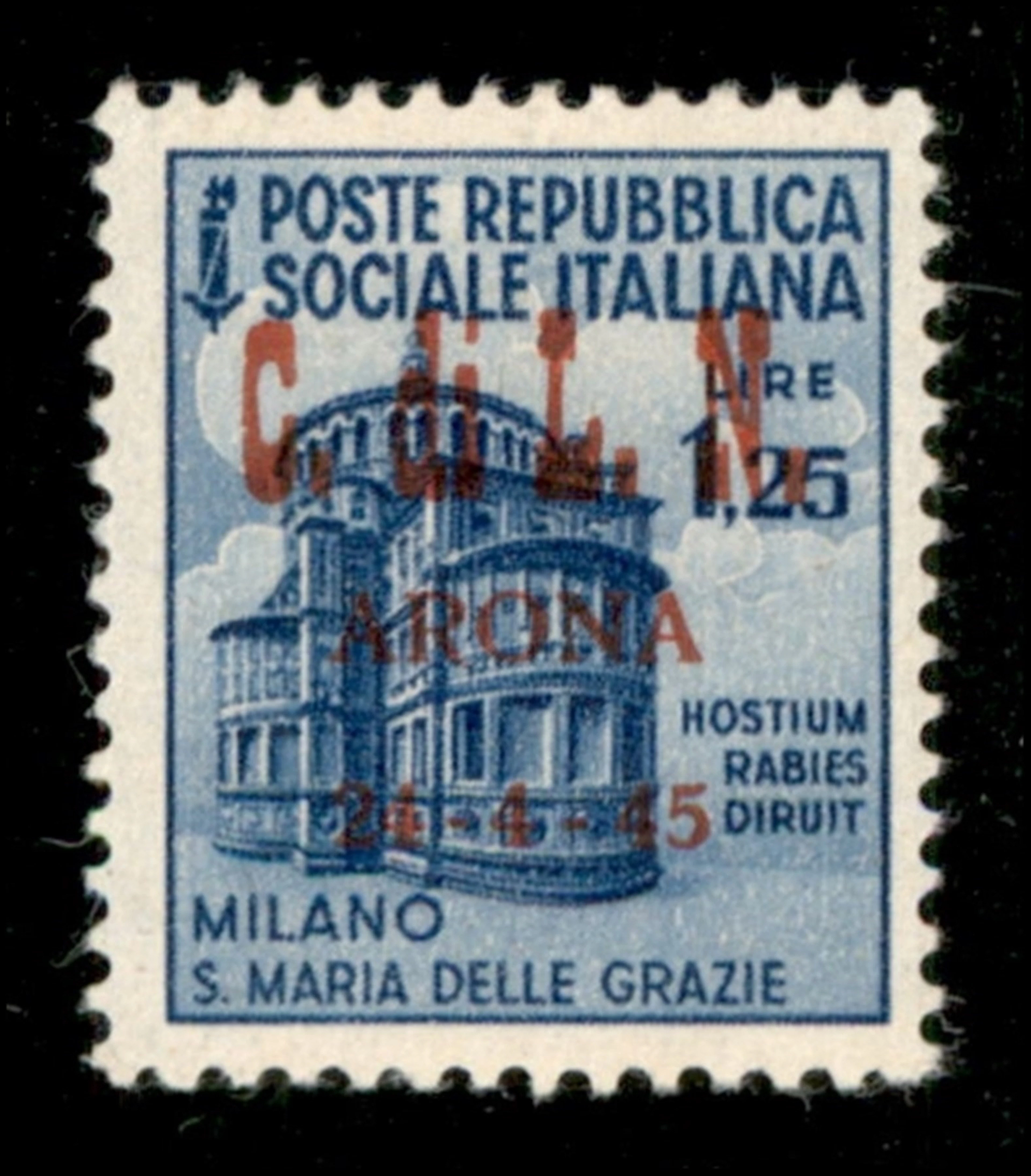 C.L.N. - Arona - 1945 1,25 lire (22) - soprastampa carminio Gomma