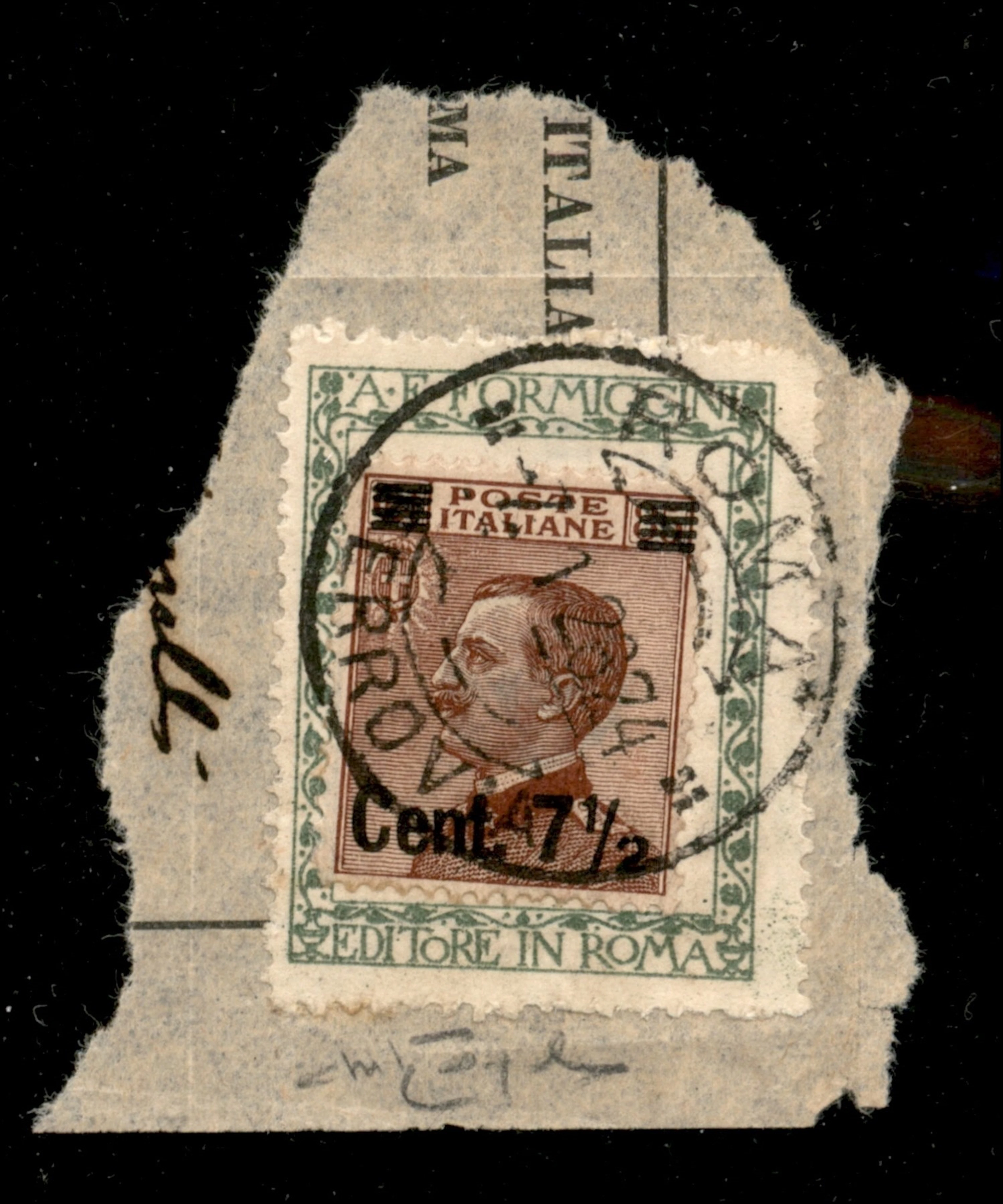 Regno - Vittorio Emanuele III Frammento con 7 1/2 cent su 85 cent