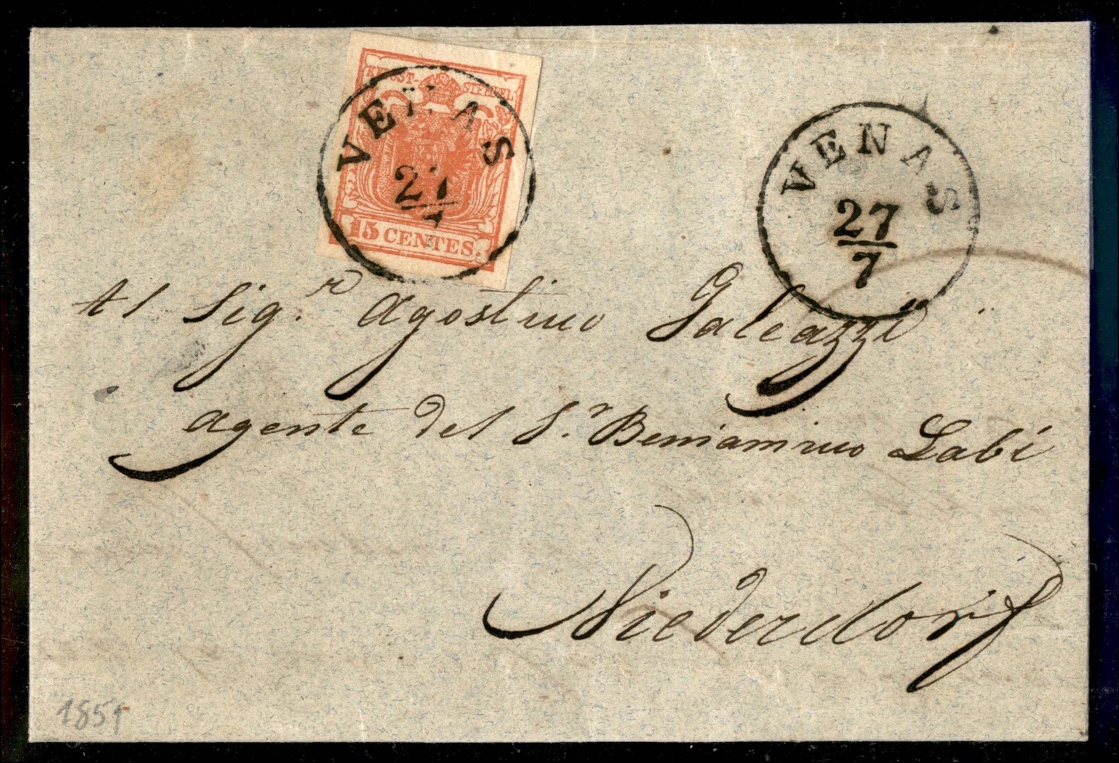 Antichi Stati Italiani - Lombardo Veneto 15 cent rosso (3) su lettera