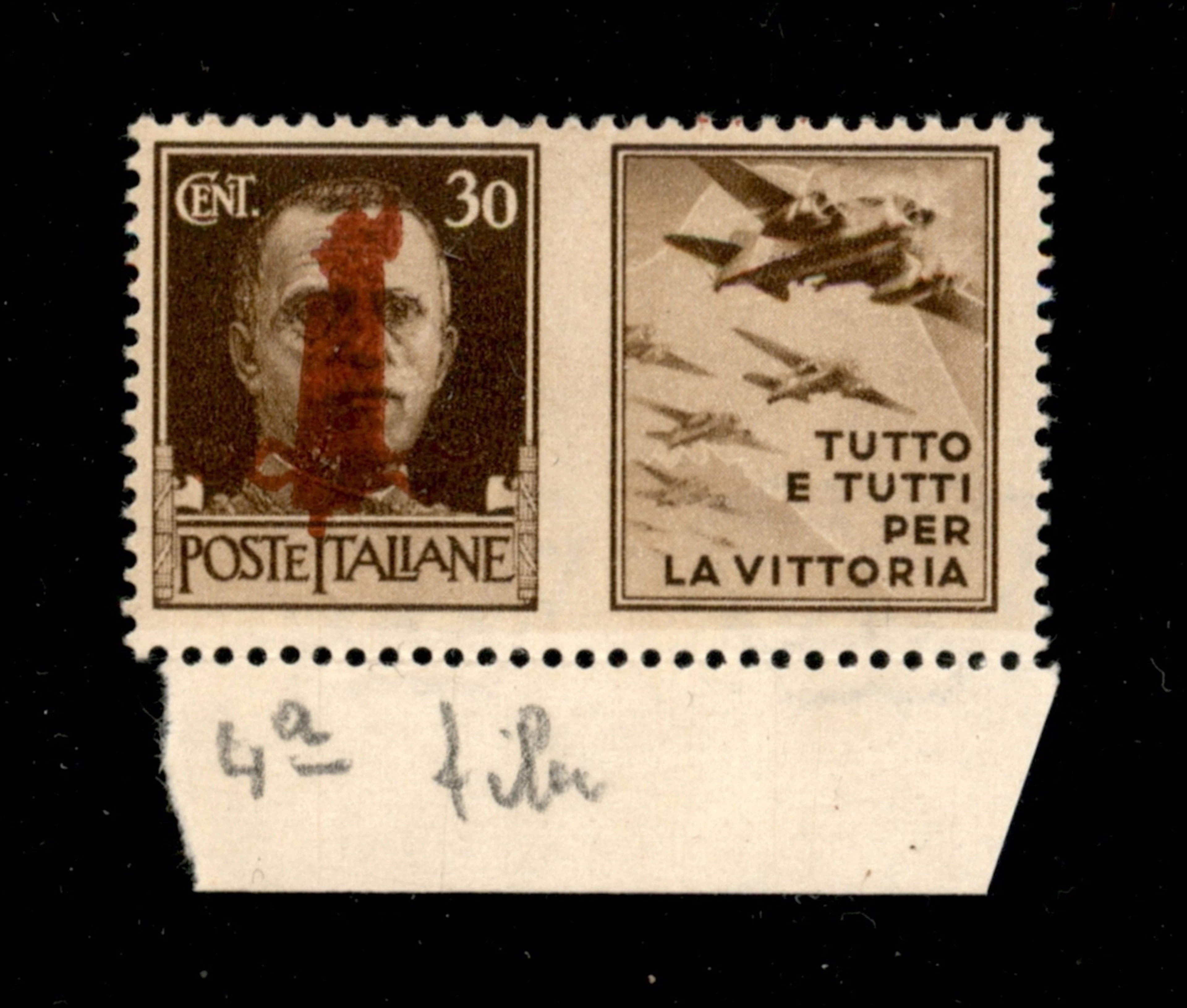 RSI - Provvisori - 1944 30 cent Aviazione (31Dbab) con doppia soprastampa