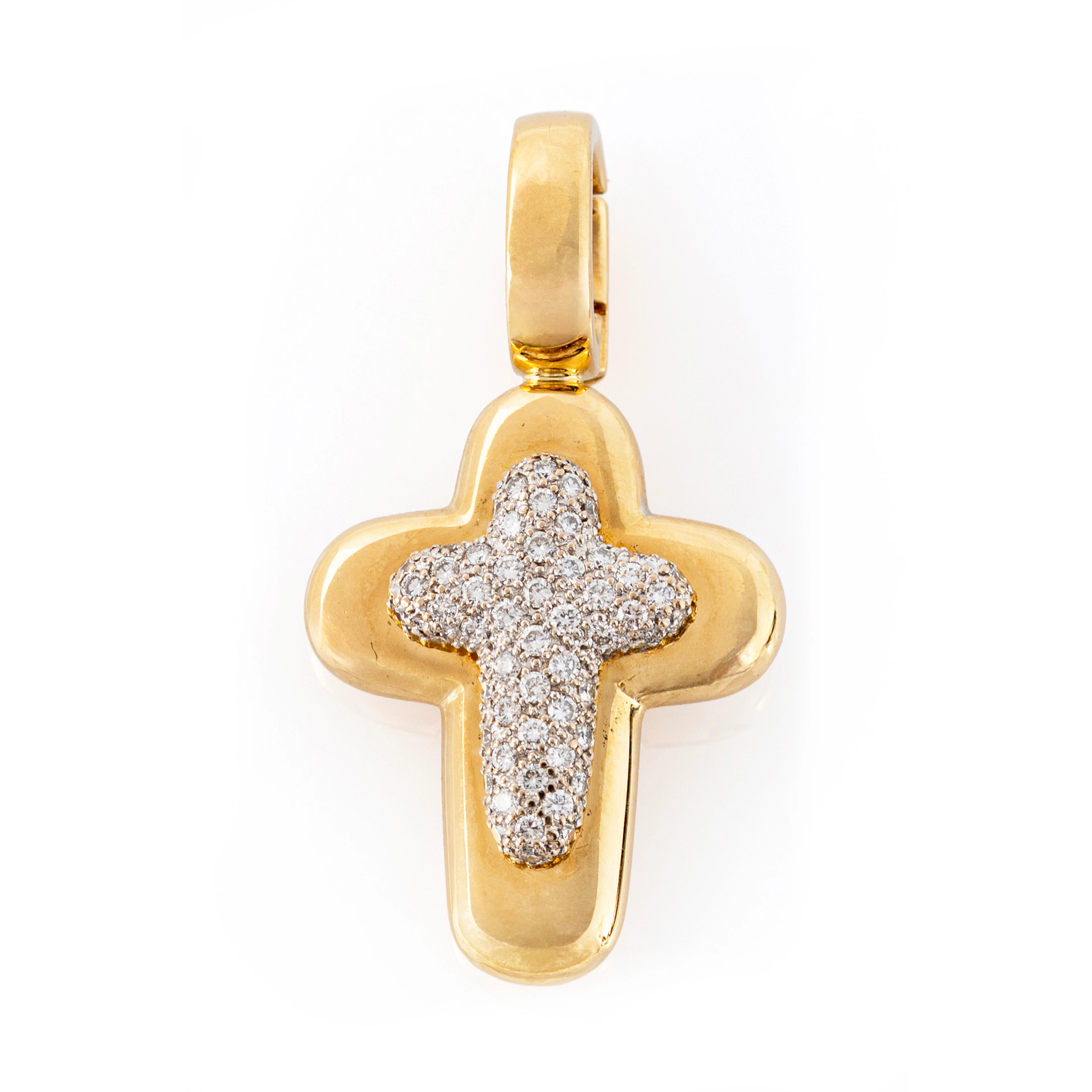 LEO WITTWER, pendente a forma di croce. Oro bicolore giallo e bianco