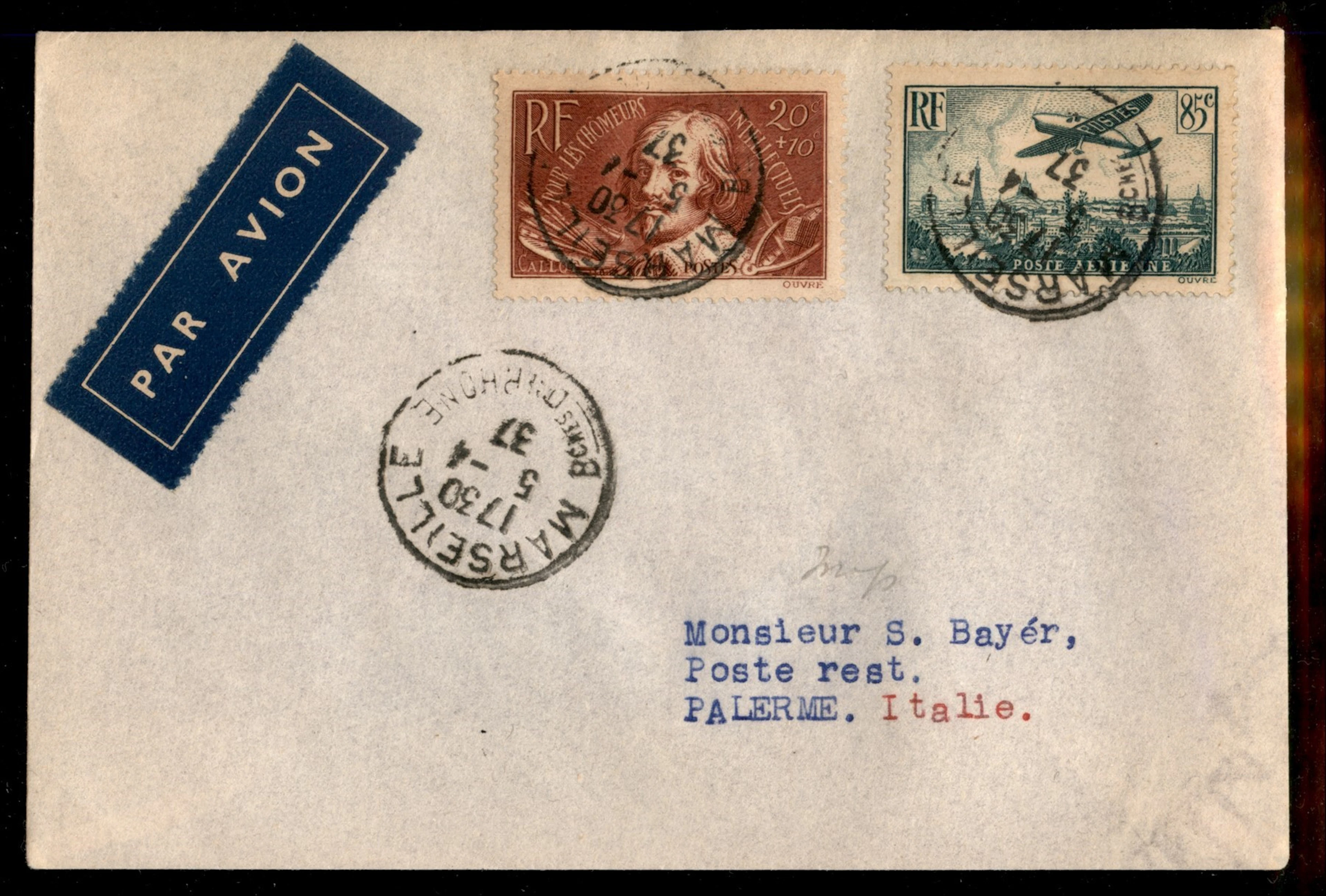Europa e Oltremare - Francia - Volo Marsiglia Palermo 5.4.37 (Longhi