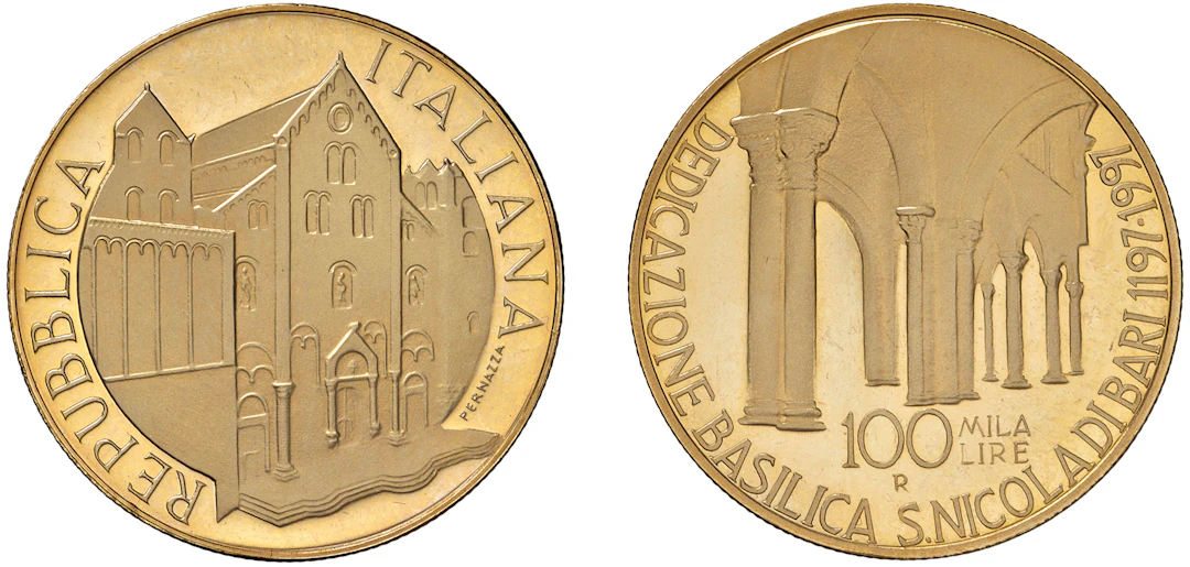 REPUBBLICA ITALIANA 50000+100000 Lire, San Nicola da Bari e Sant'Ambrogio