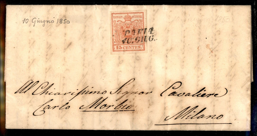 Antichi Stati Italiani - Lombardo Veneto 15 cent rosso (3a) su letterina