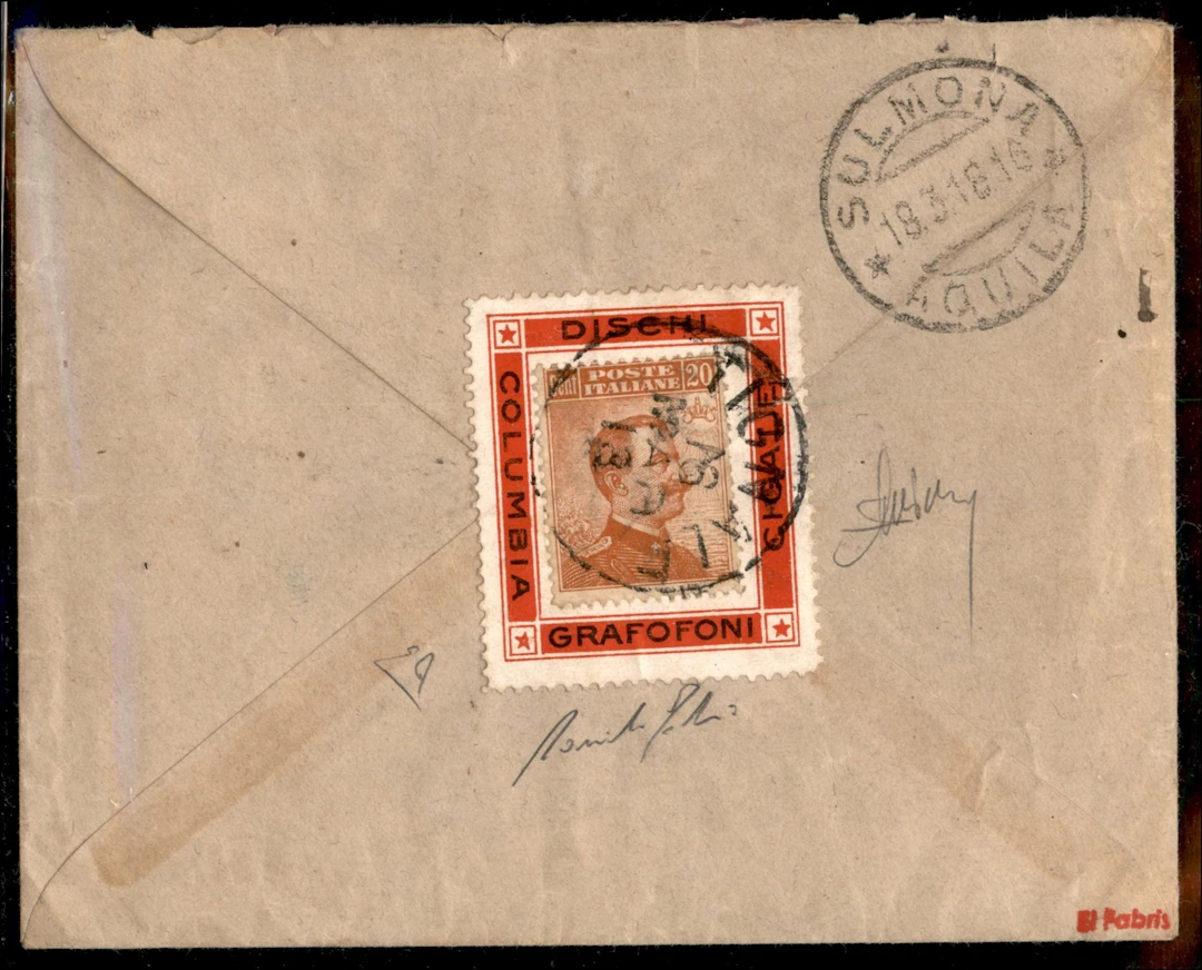Regno - Vittorio Emanuele III Busta con al retro 20 cent (109) montato