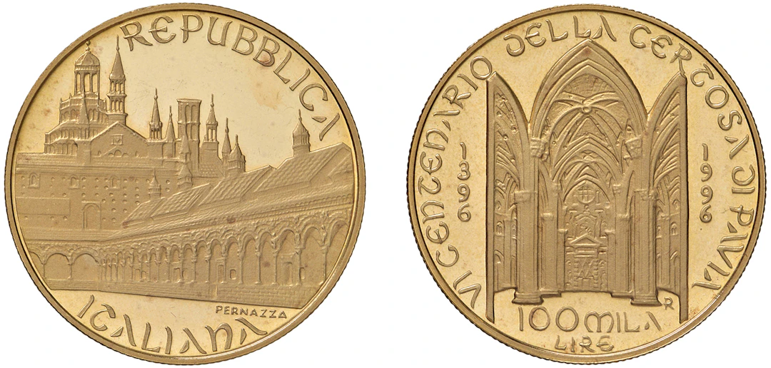 REPUBBLICA ITALIANA 50000+100000 Lire, Certosa di Pavia e Battistero