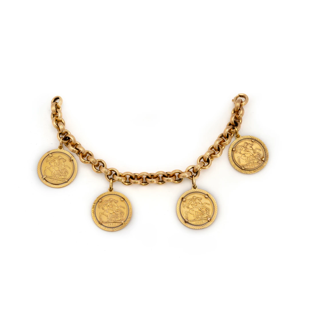 Bracciale con Marenghi. Oro giallo 18kt. Lunghezza 20 cm. Peso 66,78