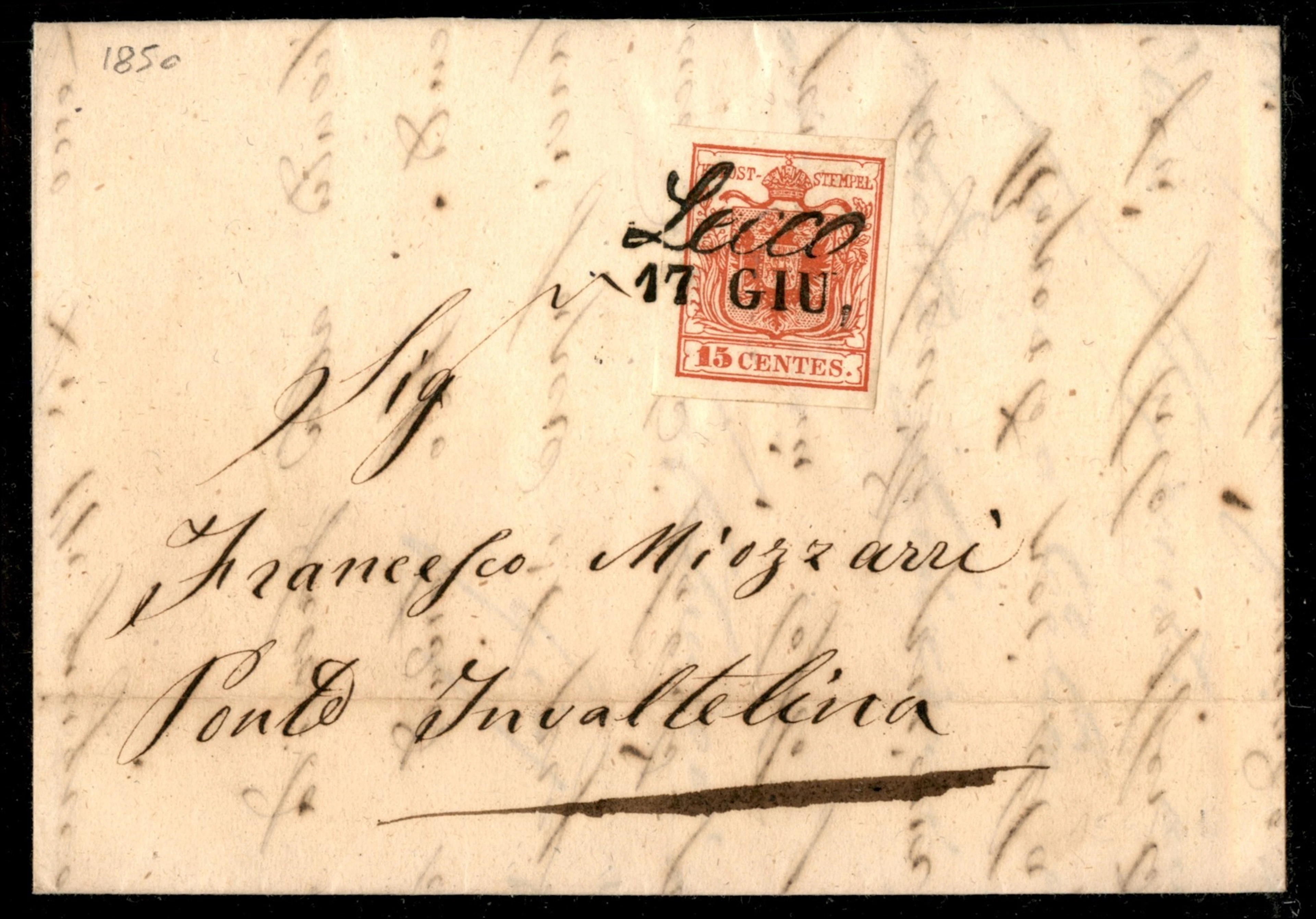 Antichi Stati Italiani - Lombardo Veneto 15 cent (3a) su lettera da