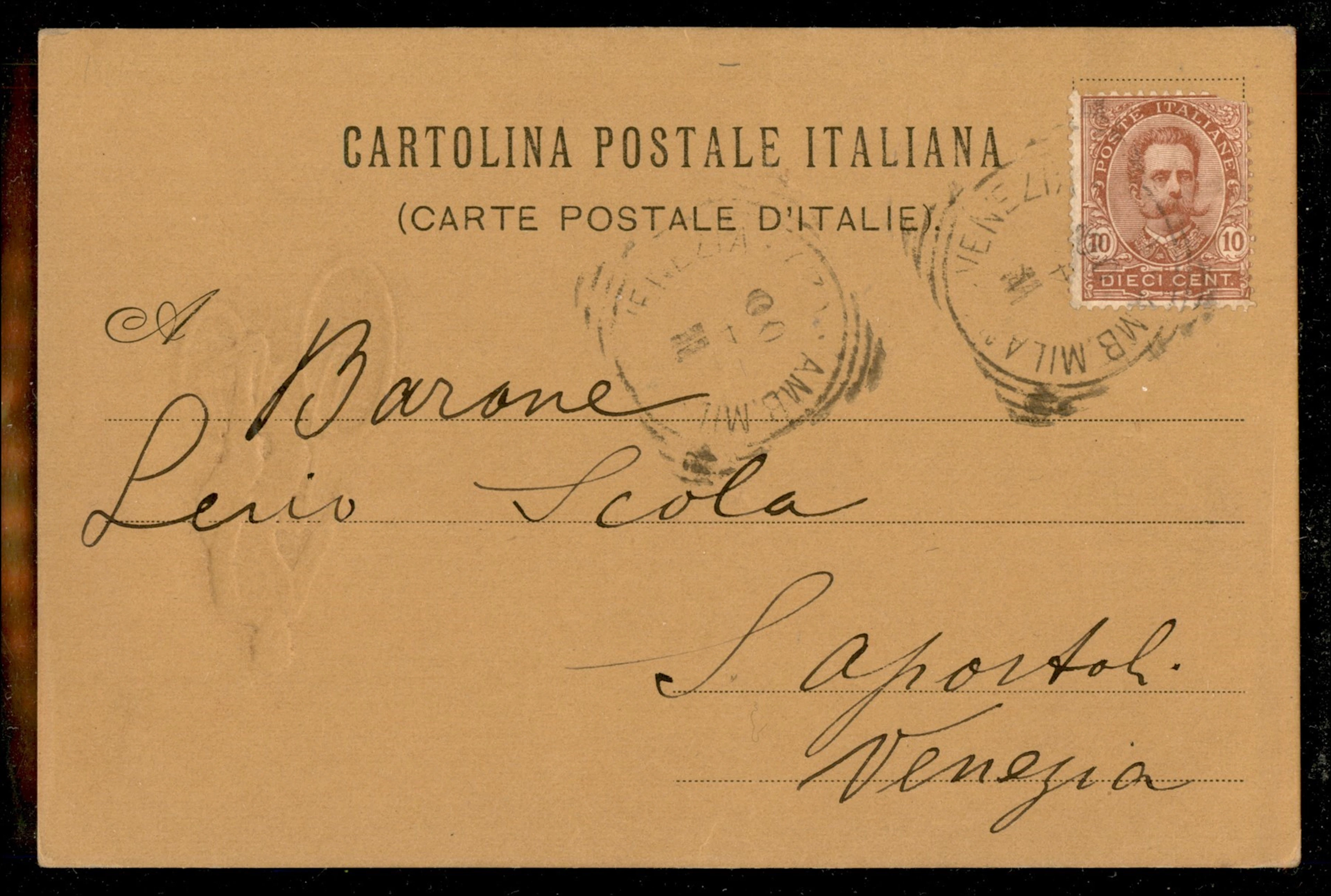 Regno - Umberto I 10 cent Umberto (60) su cartolina postale da Milano