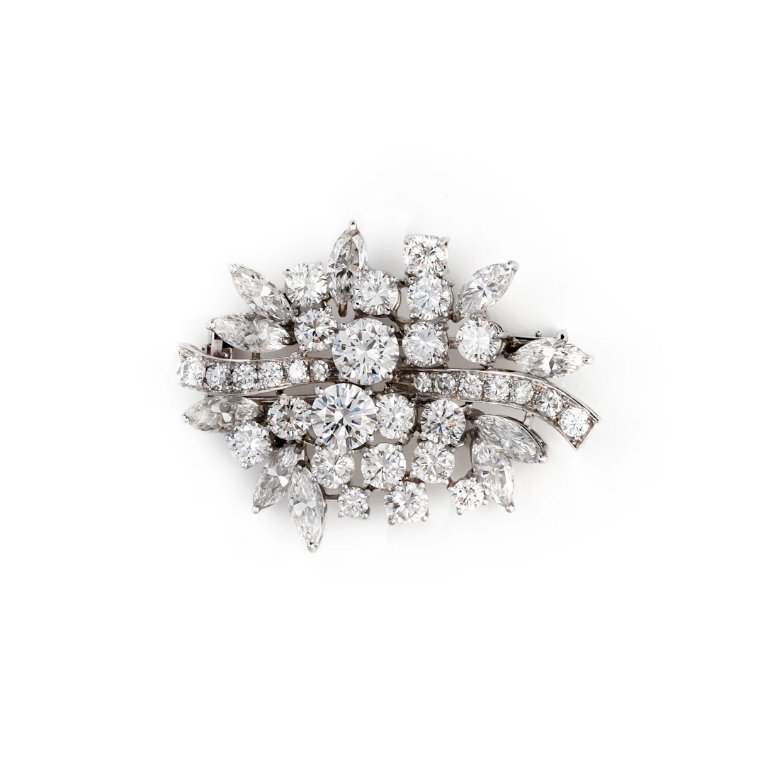 Spilla con Diamanti. Oro bianco 18kt, 29 diamanti taglio brillante