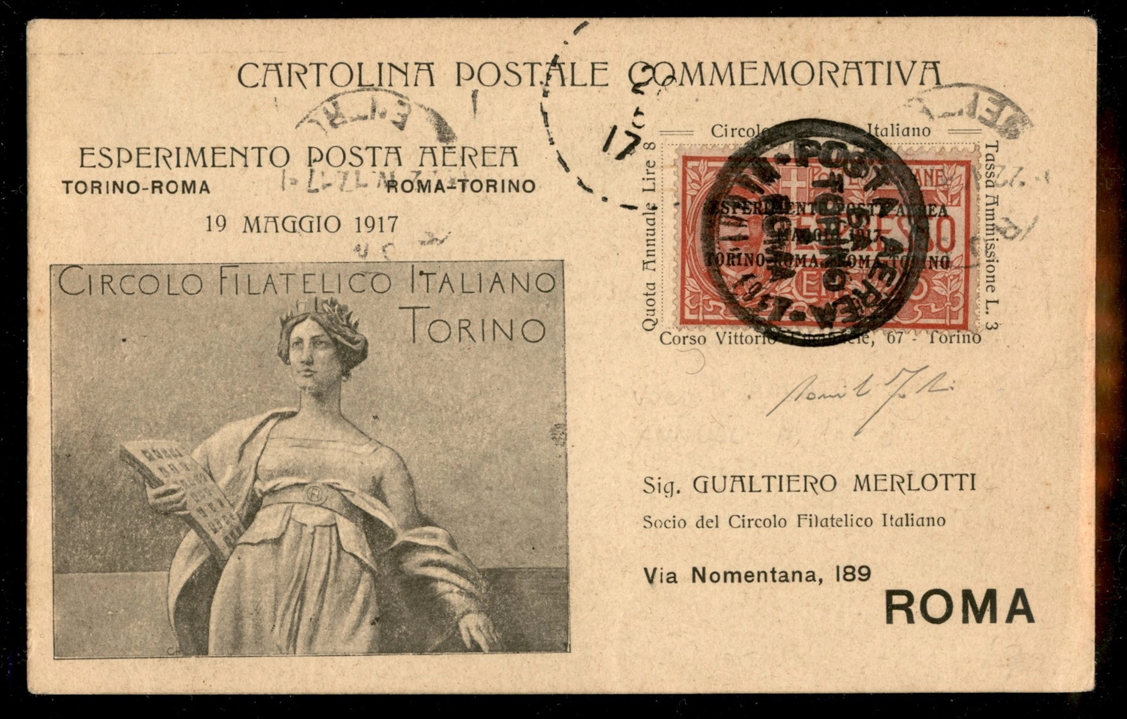 Regno - Posta Aerea - Esperimento di Posta Aerea Volo Torino Roma