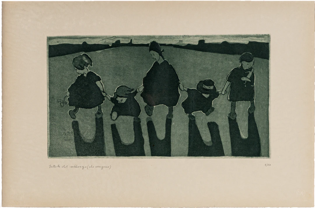 CARLO ERBA (1884 - 1917) Trottole del sobborgo (che vanno) Incisione;