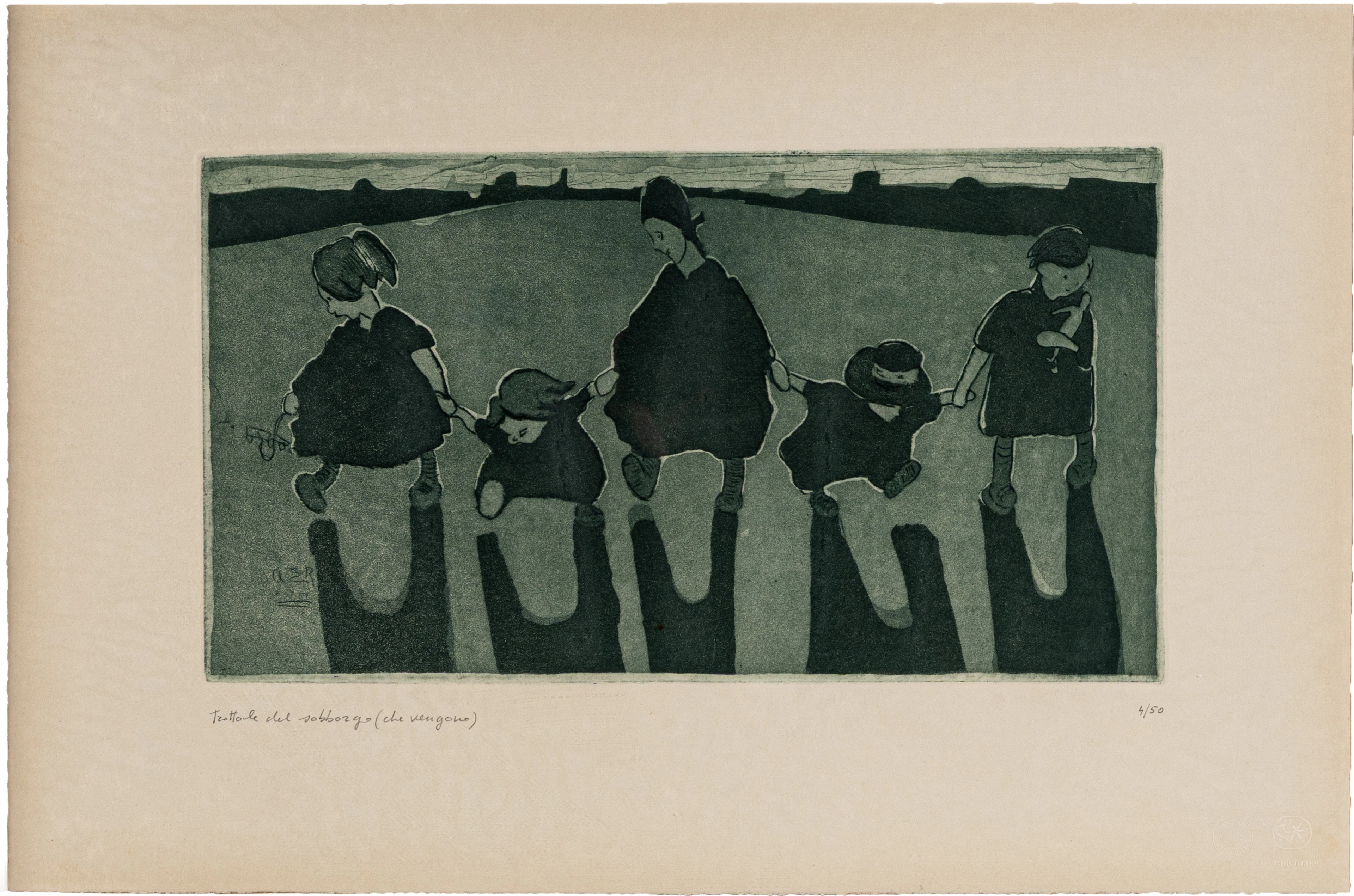 CARLO ERBA (1884 - 1917) Trottole del sobborgo (che vanno) Incisione;