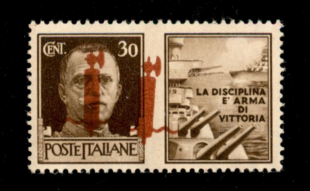 RSI - Provvisori - 1944 30 cent Marina (29Dbab) con doppia soprastampa