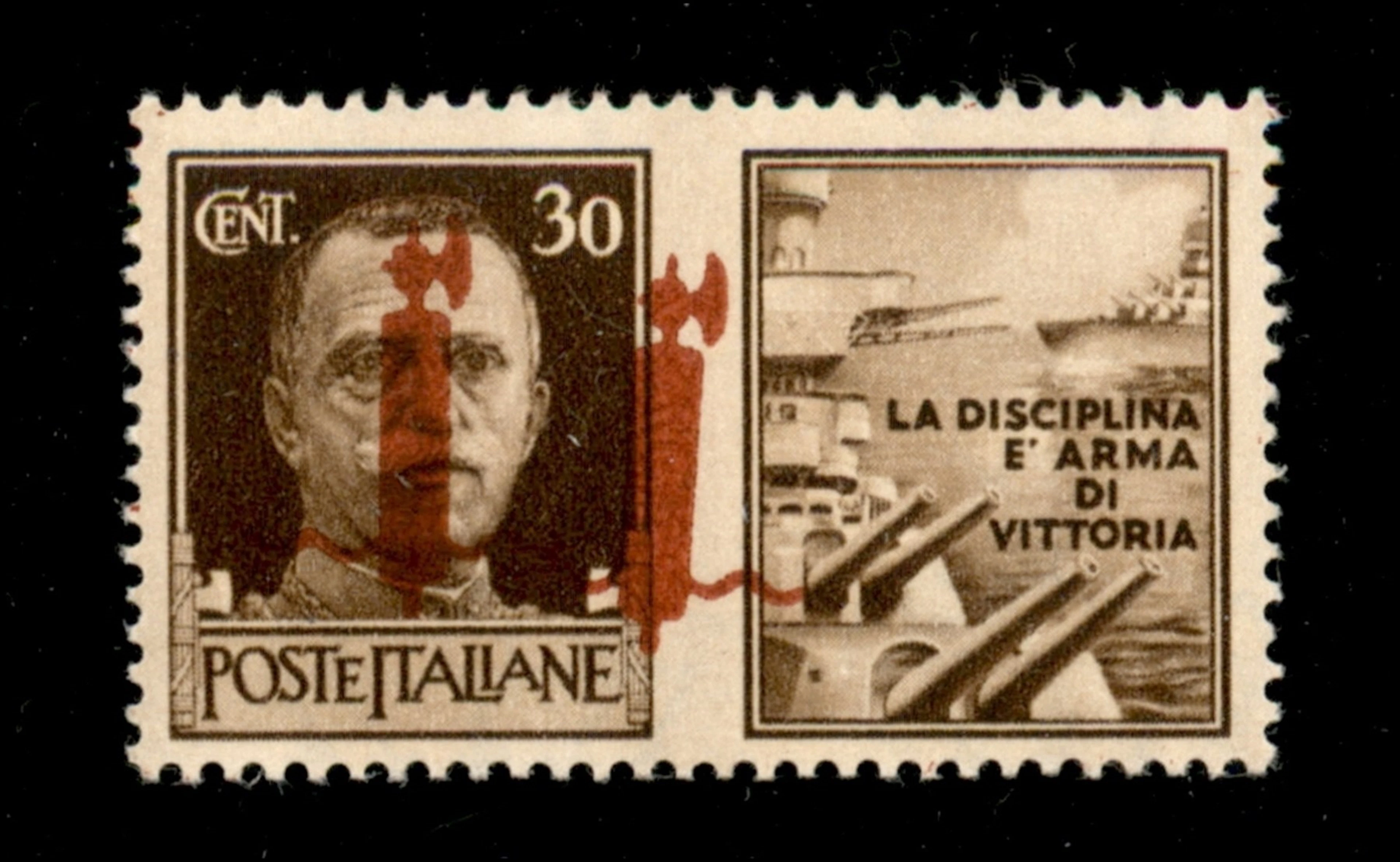 RSI - Provvisori - 1944 30 cent Marina (29Dbab) con doppia soprastampa