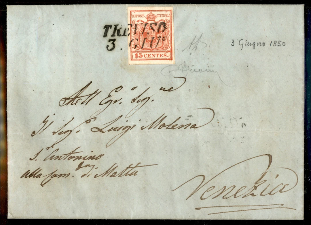 Antichi Stati Italiani - Lombardo Veneto 15 cent rosso (3a) su lettera