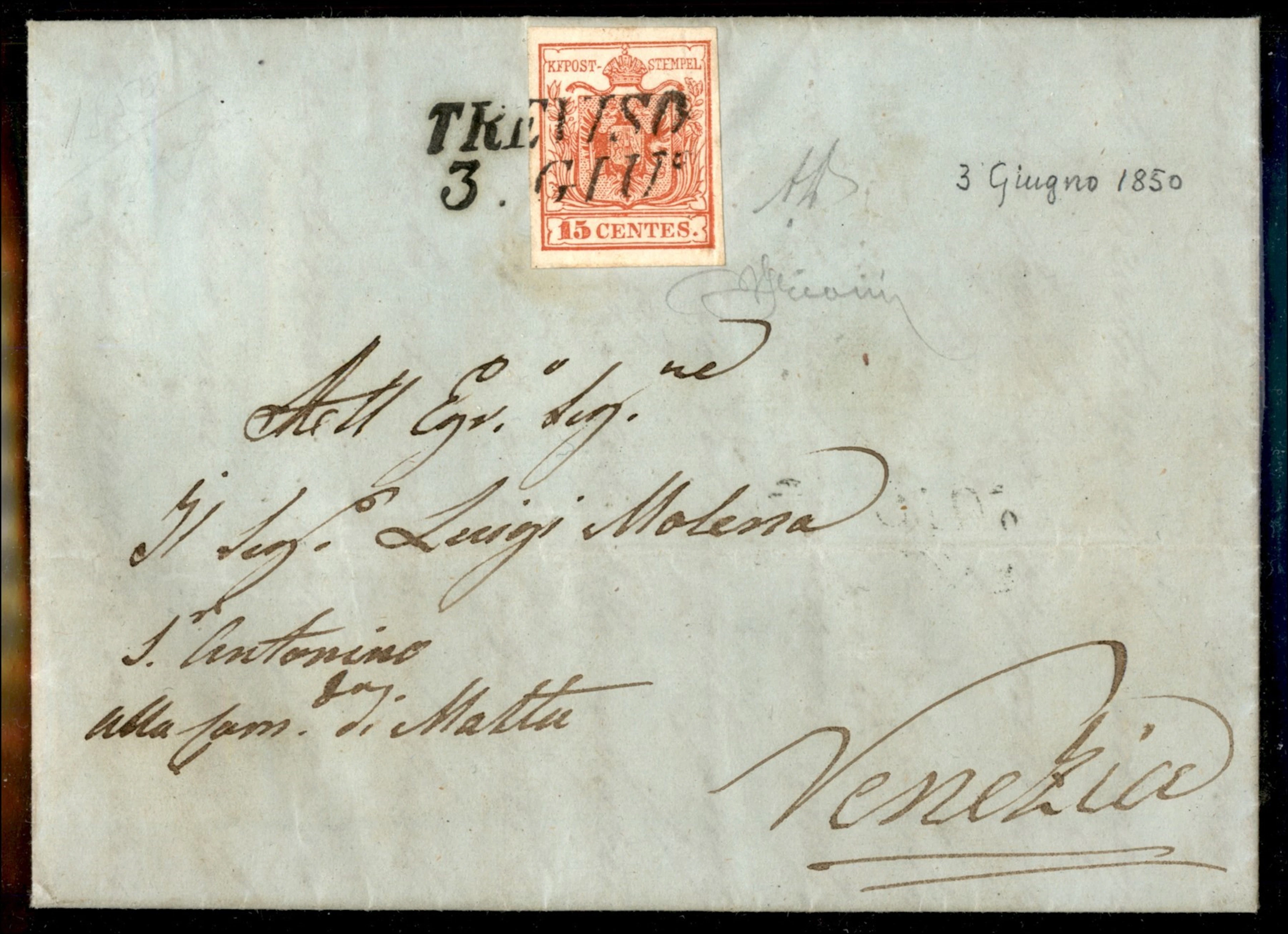 Antichi Stati Italiani - Lombardo Veneto 15 cent rosso (3a) su lettera