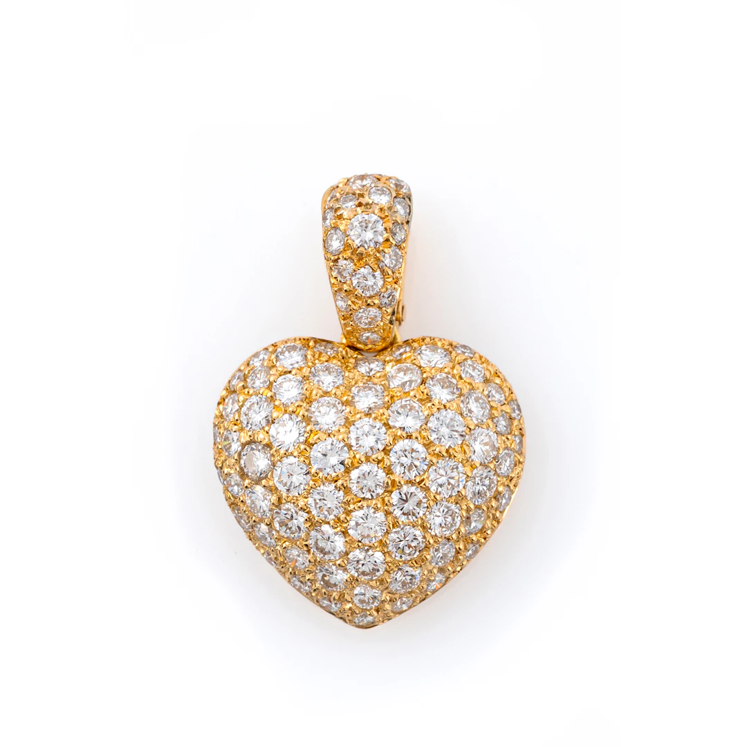 Pendente a forma di Cuore con Diamanti. Oro giallo 18kt, diamanti