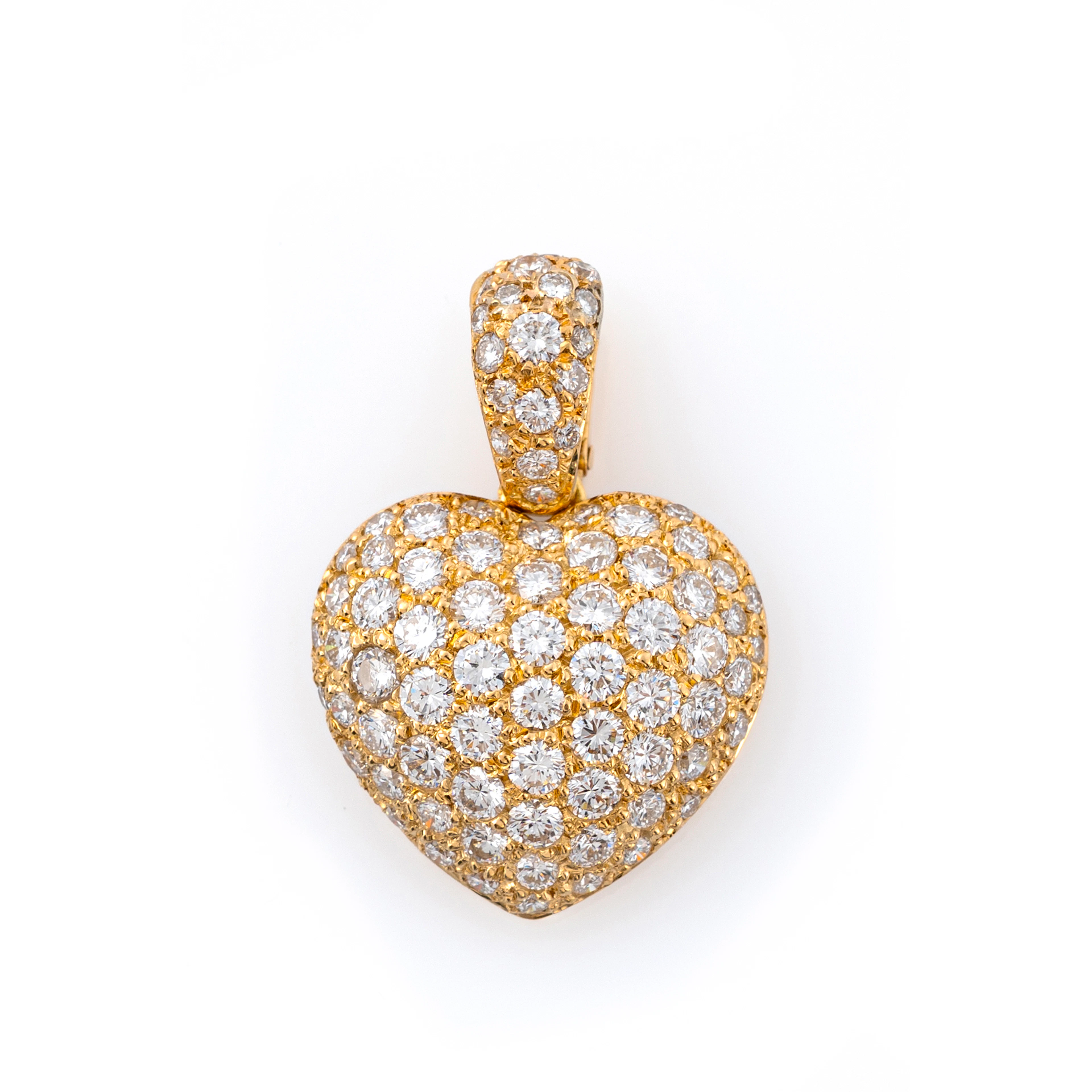 Pendente a forma di Cuore con Diamanti. Oro giallo 18kt, diamanti