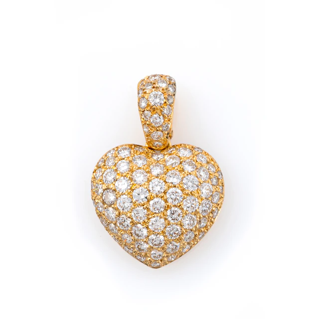 Pendente a forma di Cuore con Diamanti. Oro giallo 18kt, diamanti