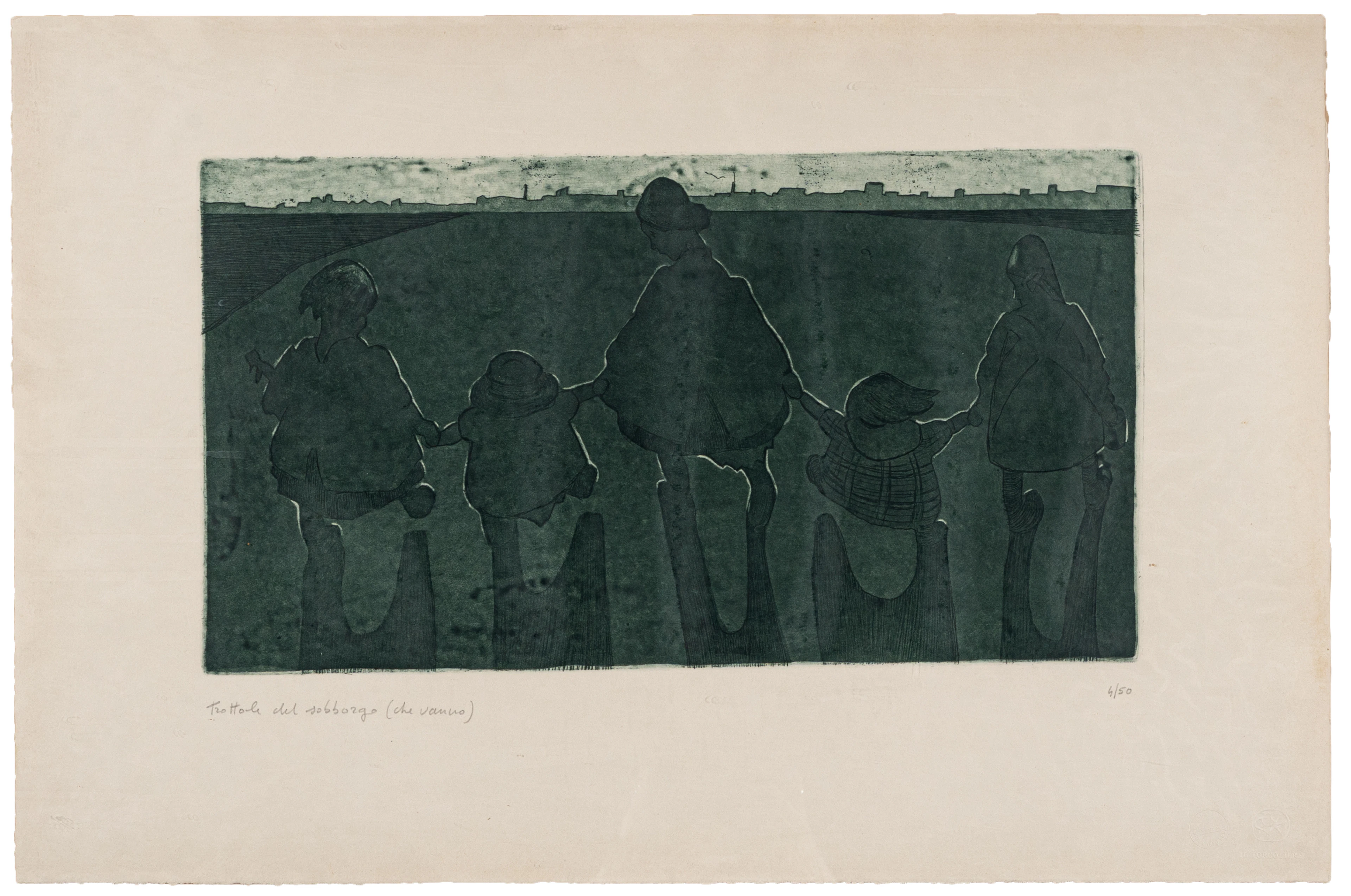 CARLO ERBA (1884 - 1917) Trottole del sobborgo (che vengono) Incisione;