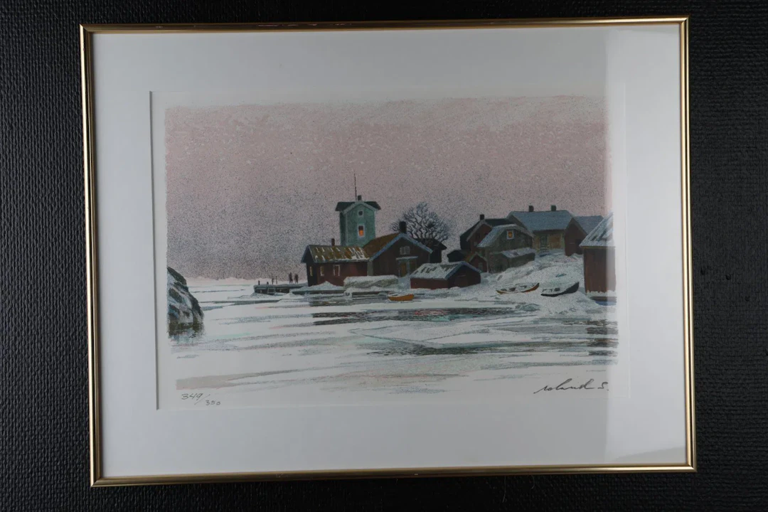 ROLAND SVENSSON, färglitografi, vintermotiv från skärgården, signerad