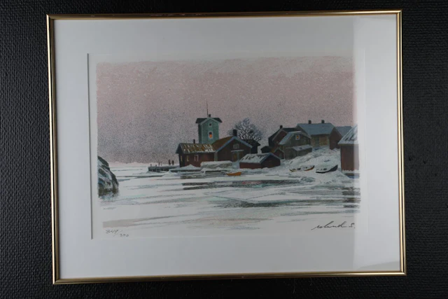 ROLAND SVENSSON, färglitografi, vintermotiv från skärgården, signerad