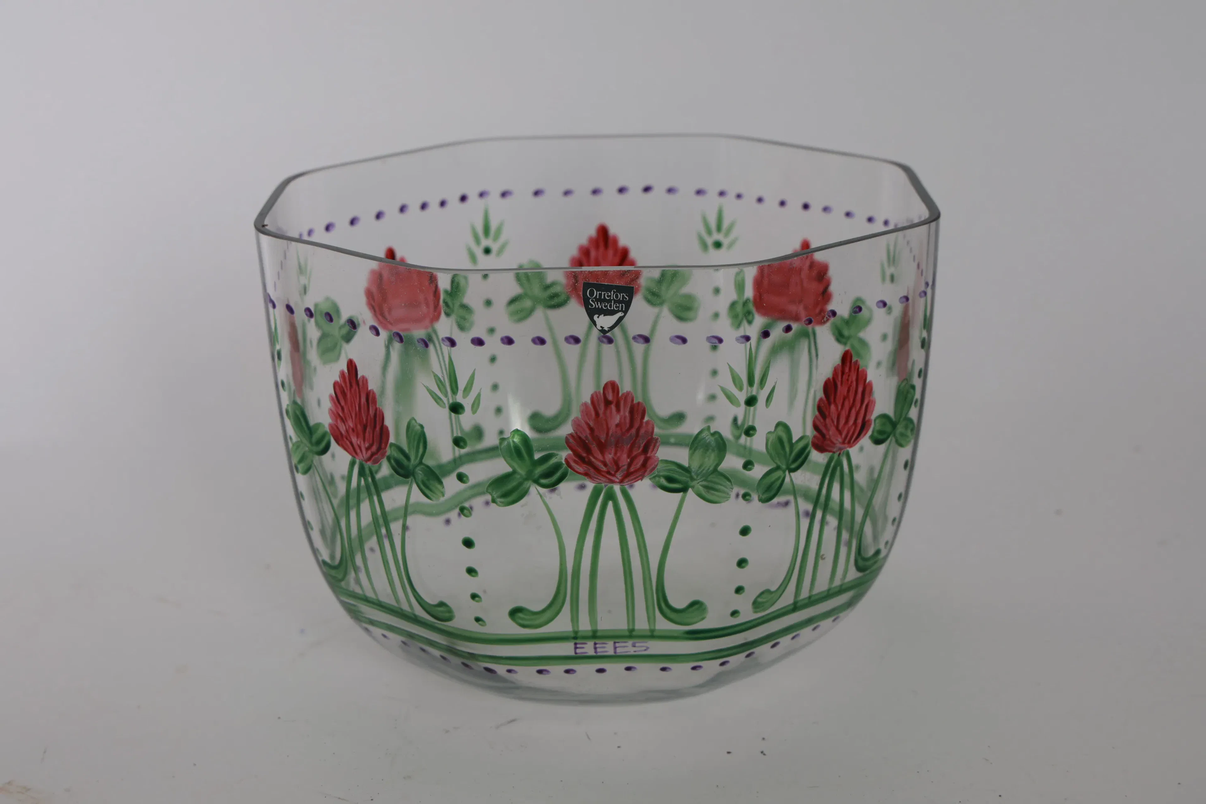 SKÅL, glas, blomdekor, Orrefors. Eva Englund