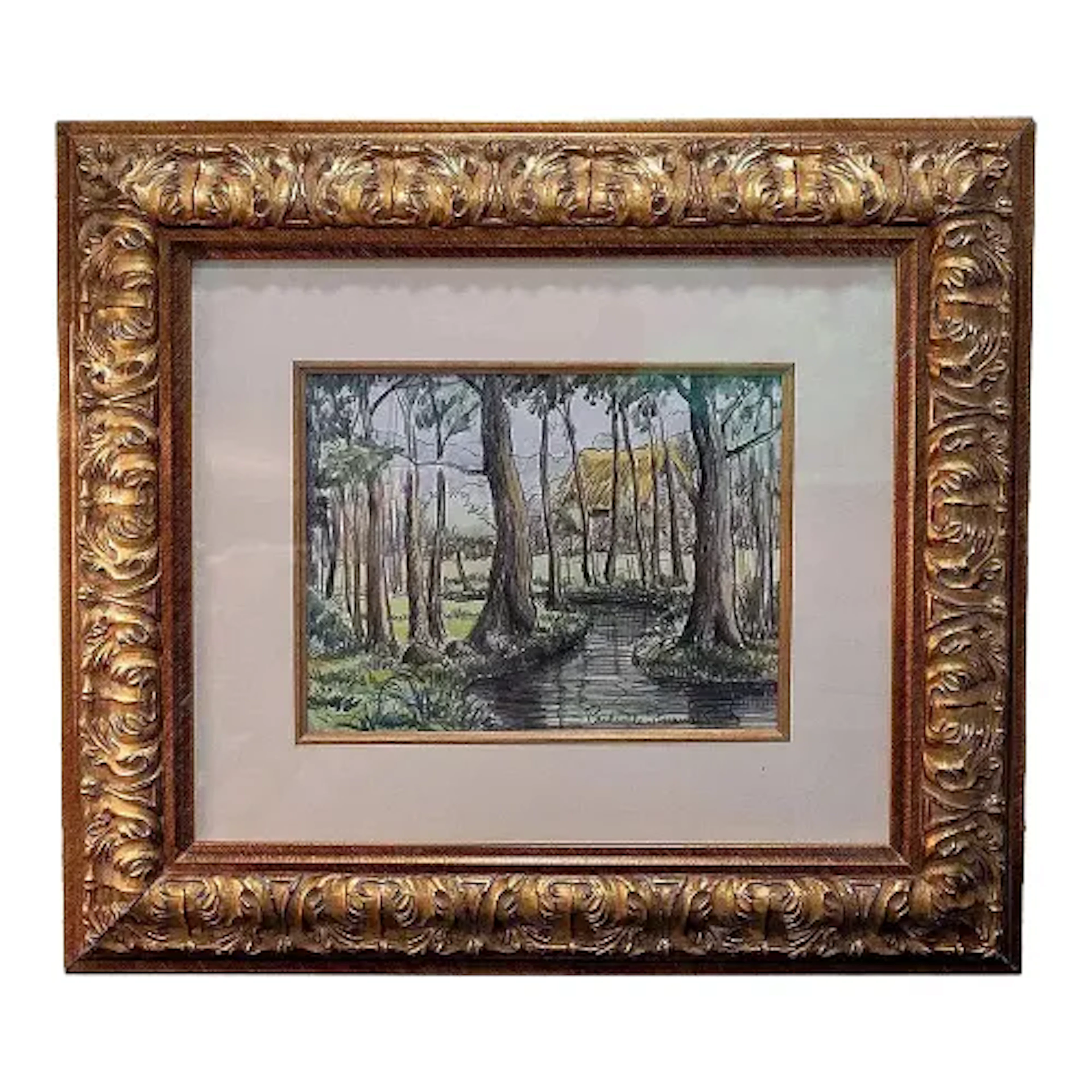 Early 20th Century Paul-Emile Pissarro, Wooded Stream With Cottage - Watercolor