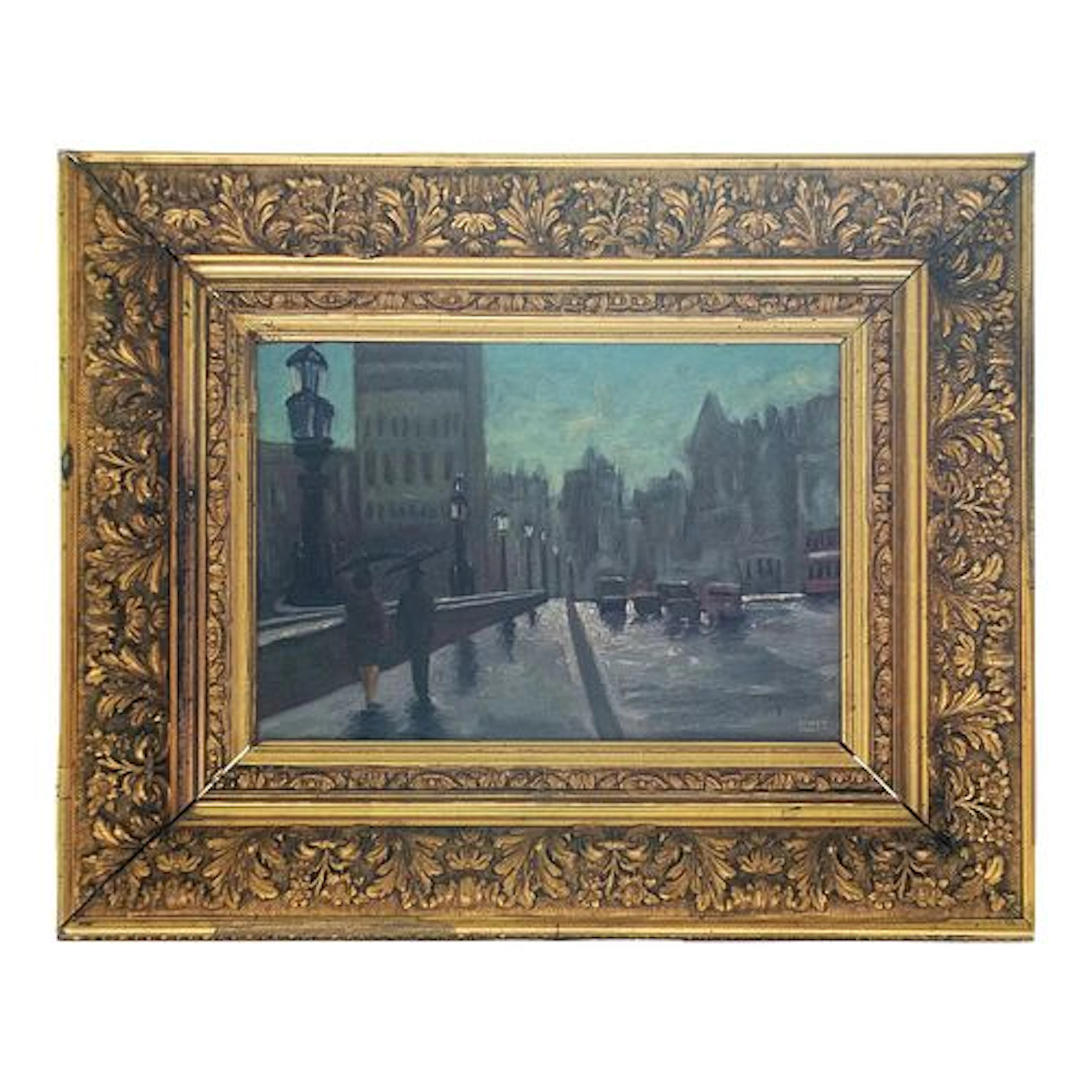 Mid 20th Century Signed Font - Boulevard in the Rain, Oil on Canvas