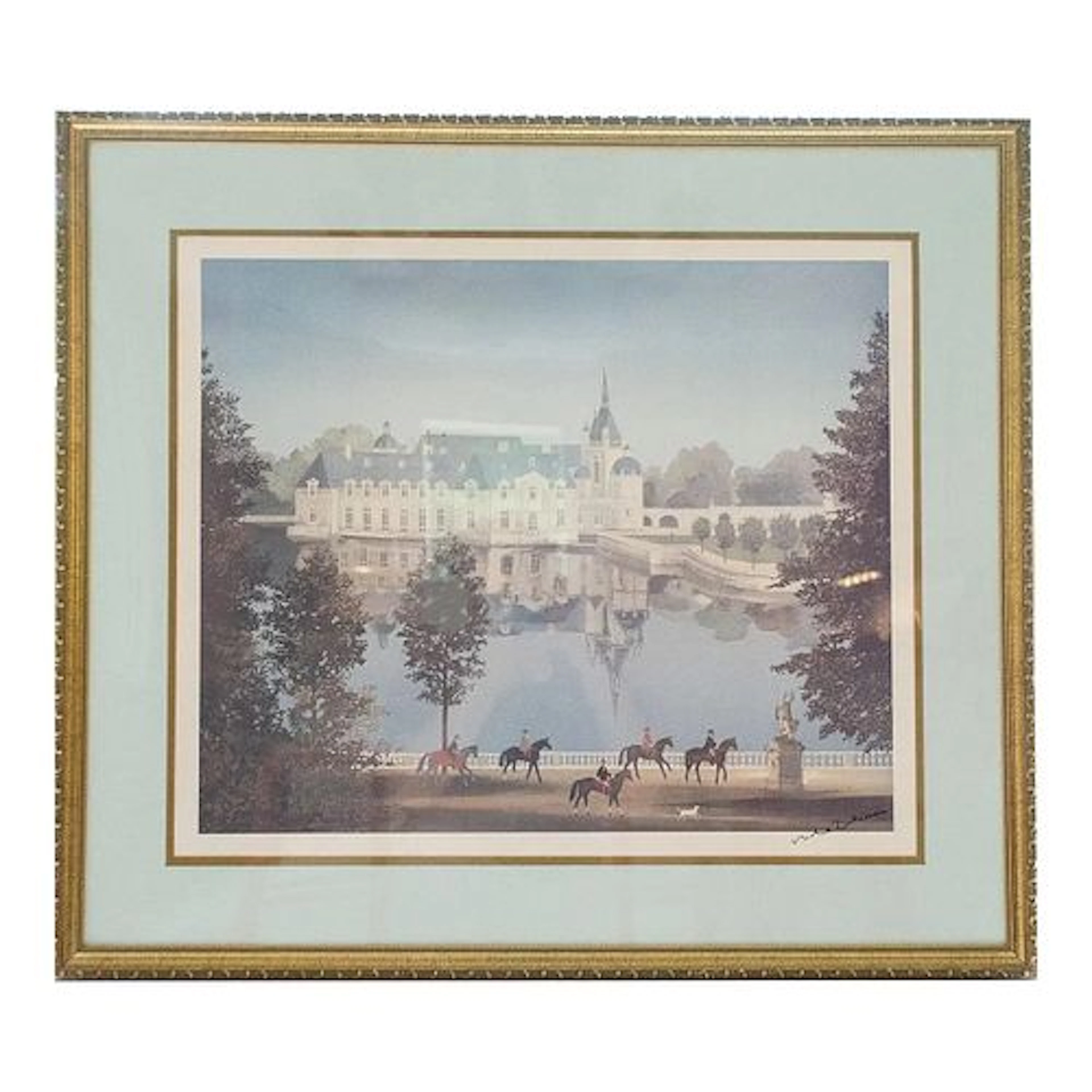 Late 20th Century Michel Delacroix - French Chateau Landscape, Hand-Signed