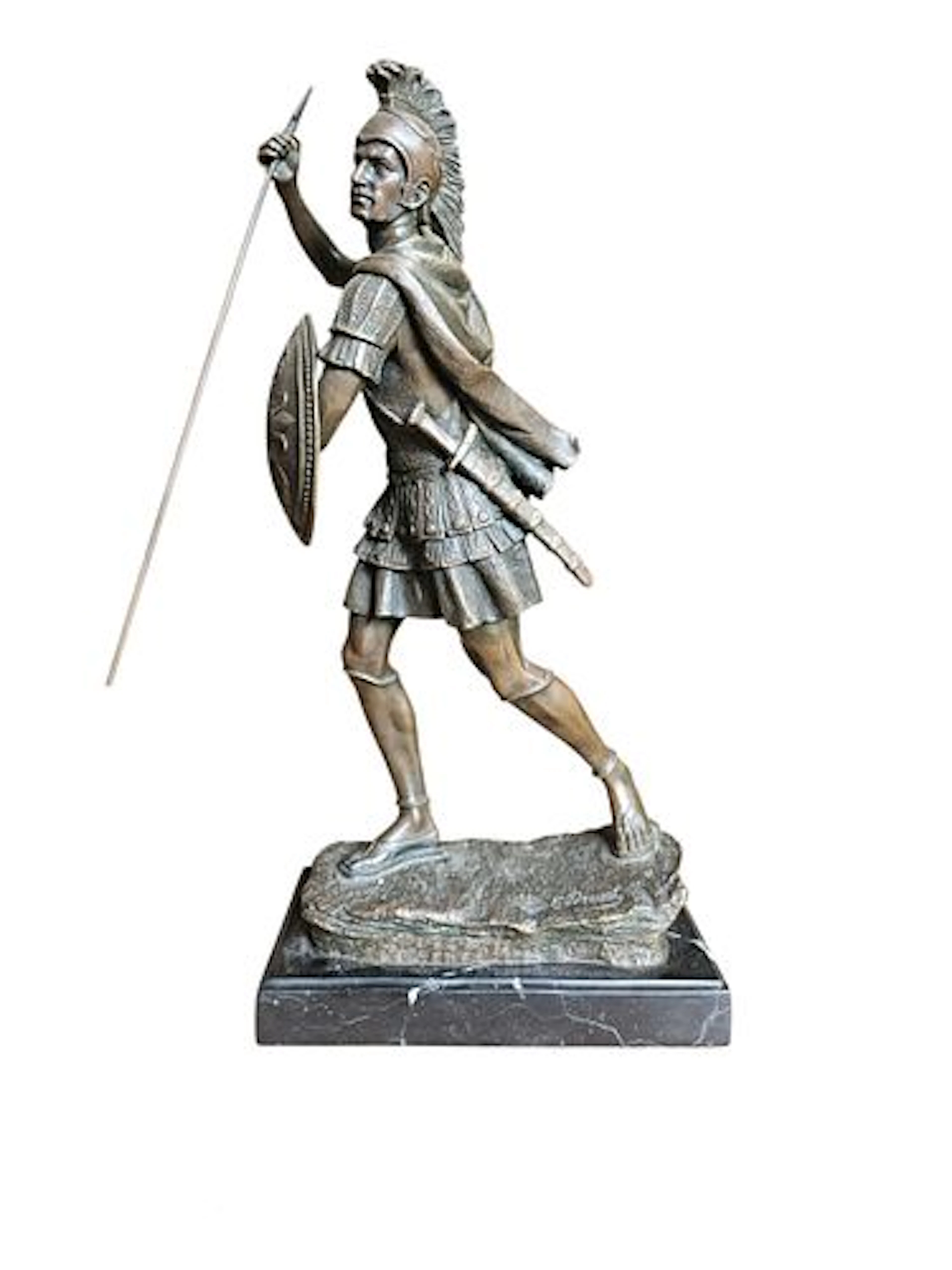 E. Picault Bronze Figure of an Ancient Warrior on Marble Base