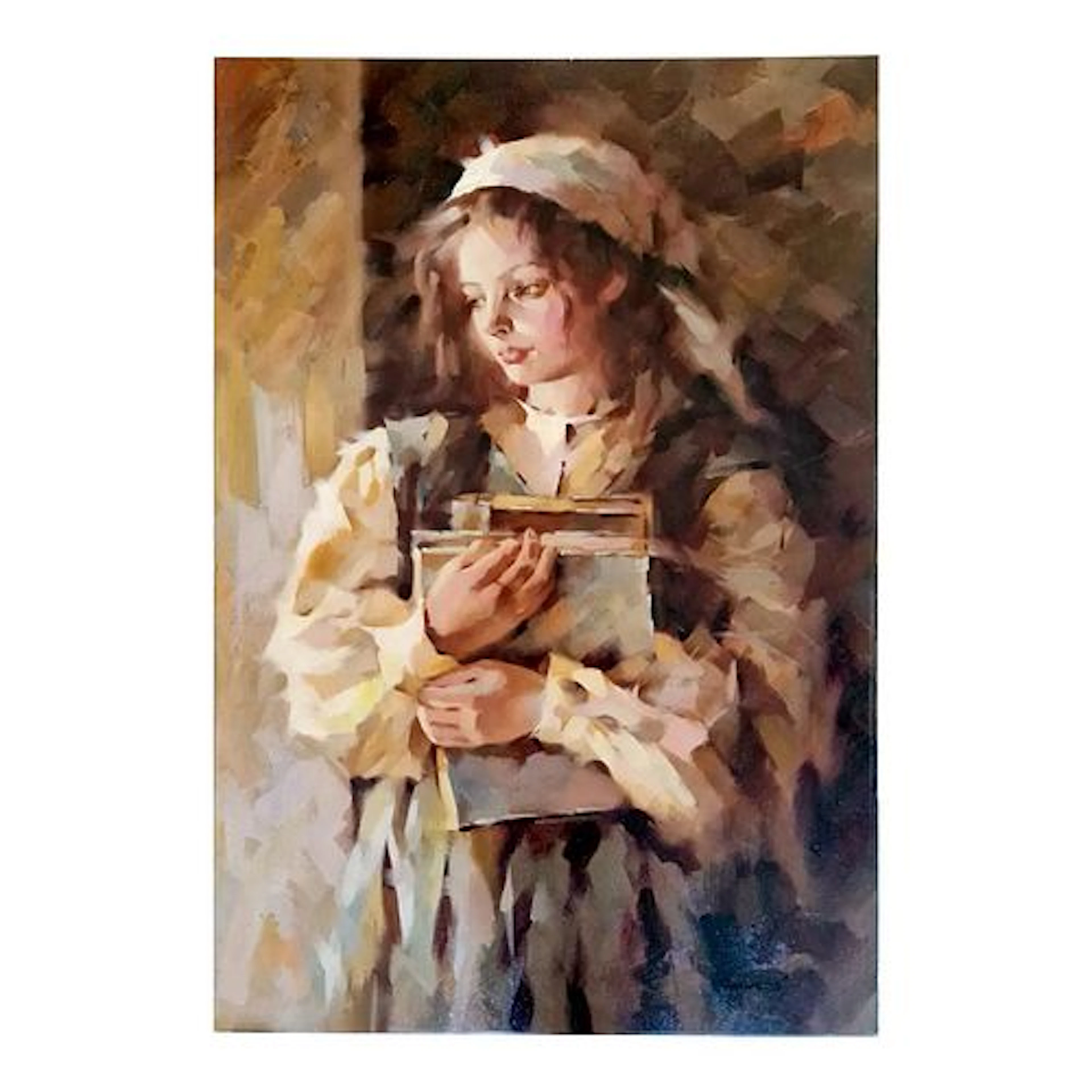 James W. - Young Girl Holding a Book, Oil on Canvas