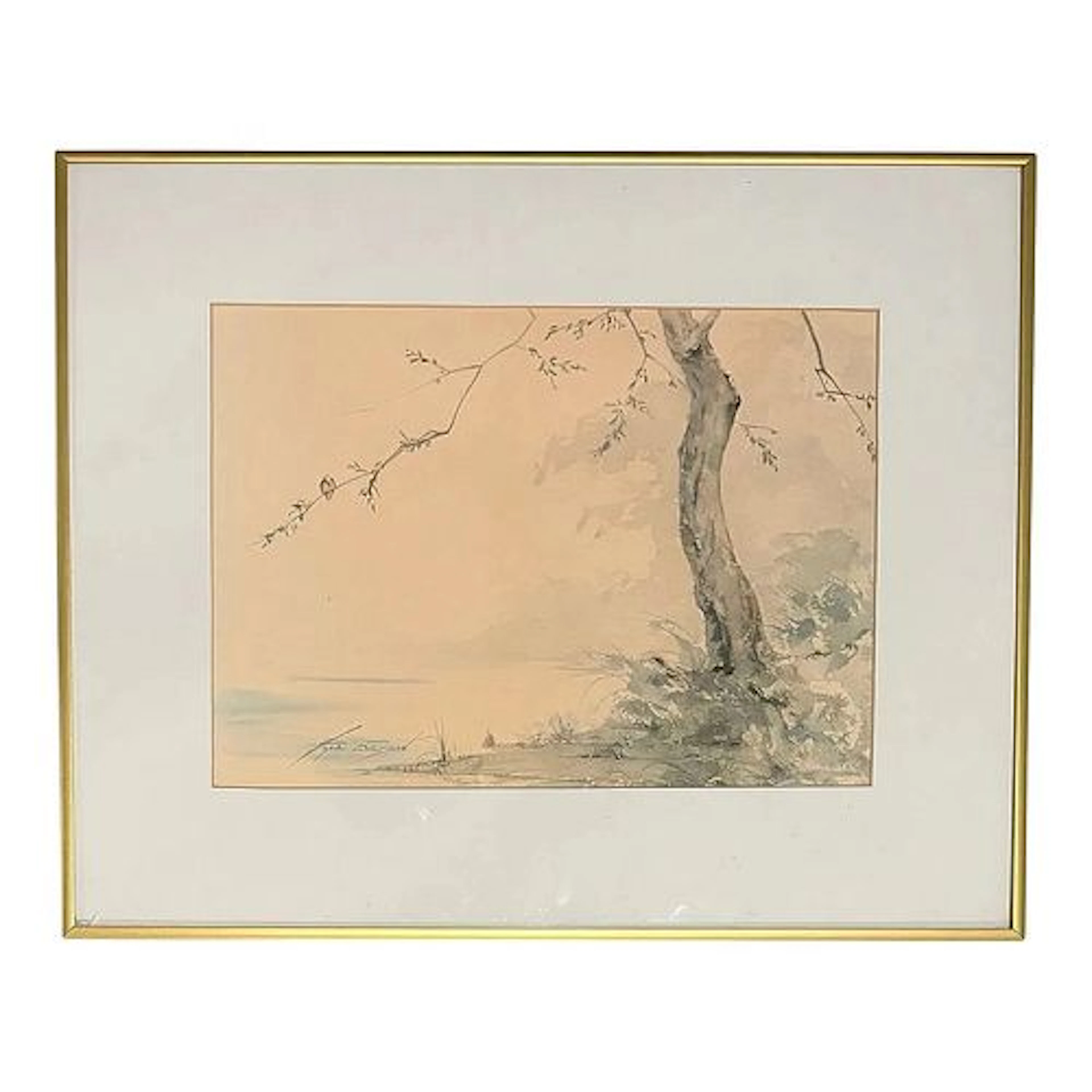 Late 20th Century Hope Everson - Tree and Bird, Watercolor on Paper