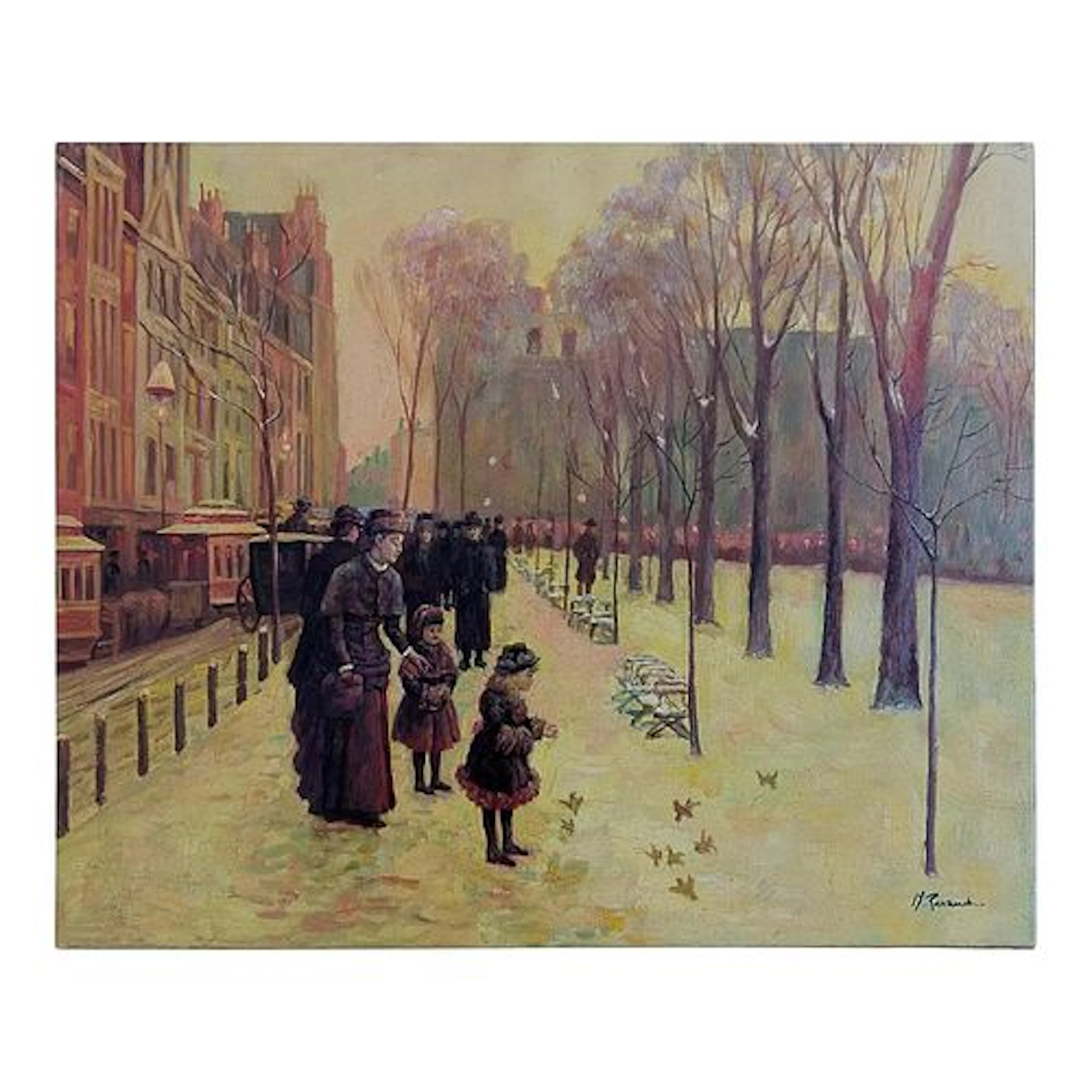 Mid-20th Century Signed M. Ramonde - Parisian Boulevard Scene With