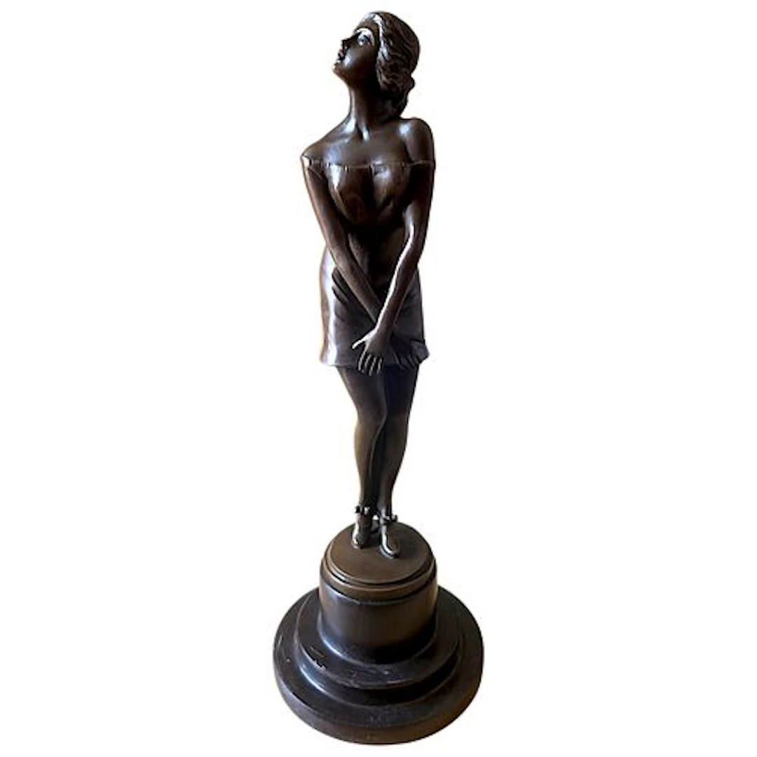 P. Collinet, Bronze Figure of a Young Woman on Marble Base
