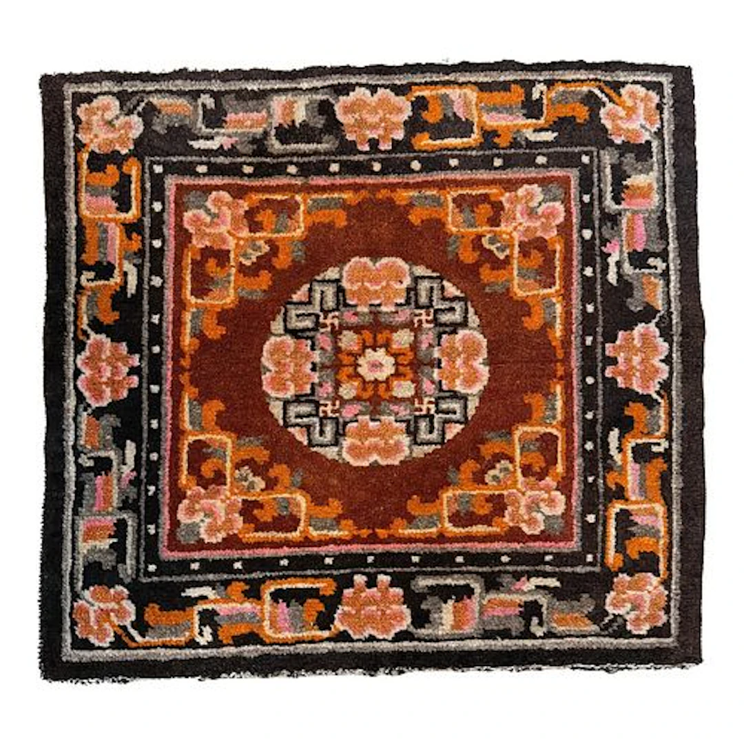 Antique Chinese Square Rug With Floral Medallion 2' X 2'2"