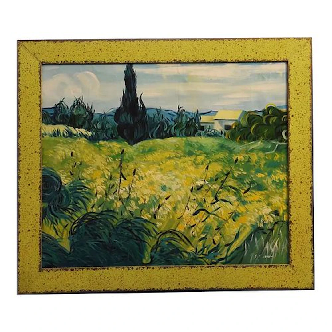 F. Vidal - Cypress and Wheat Field Landscape, Oil on Canvas