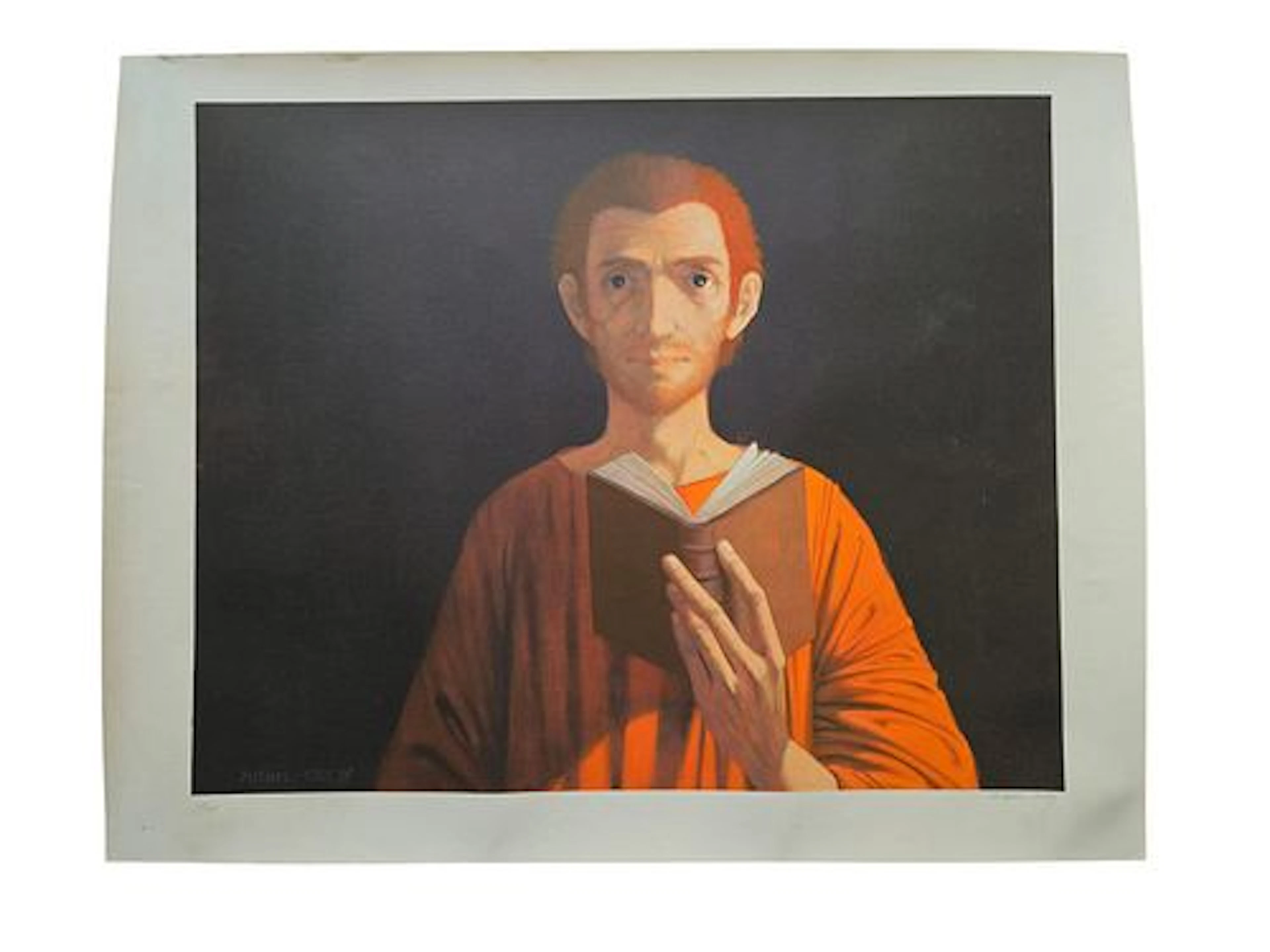Michel Ciry, Portrait of a Monk with Book, Signed Color Lithograph, 1979